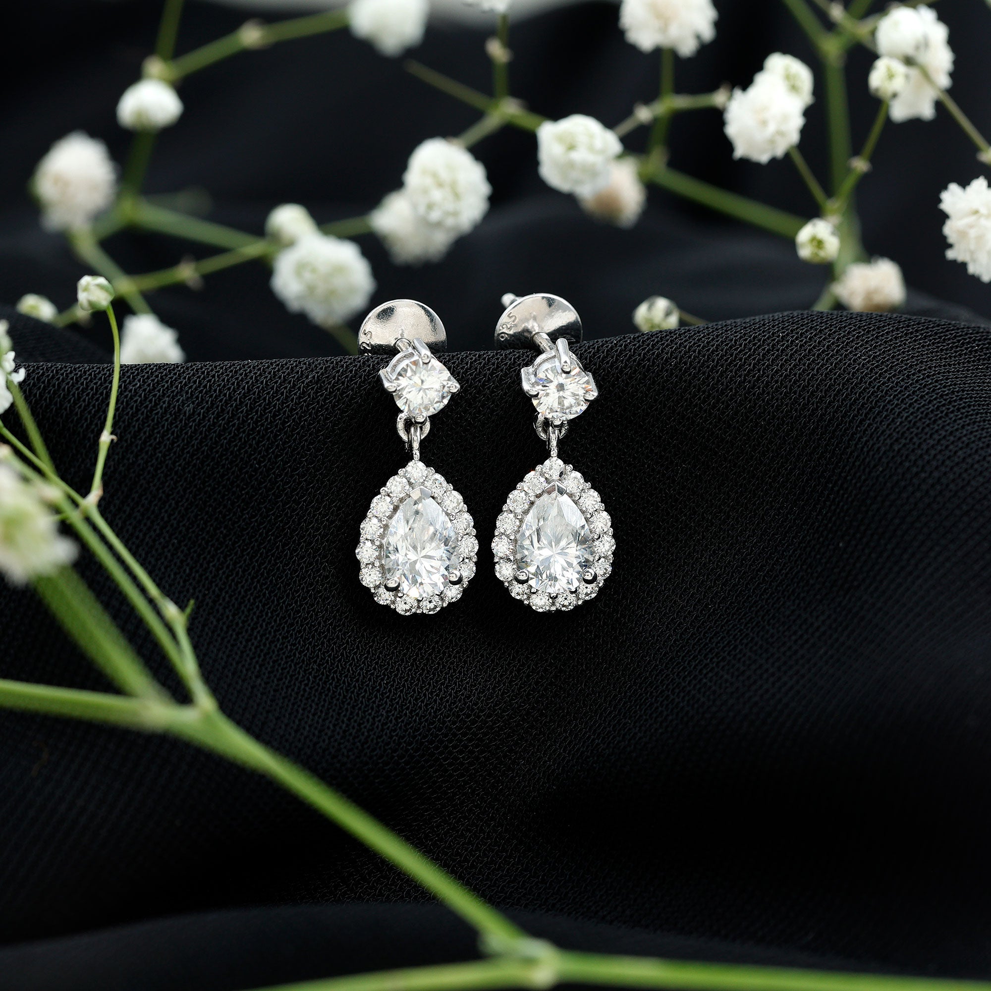 Lab 5X7MM Pear Shaped Diamond Bridal Drop Earrings Lab - ( EF-VS ) - Rosec Jewels