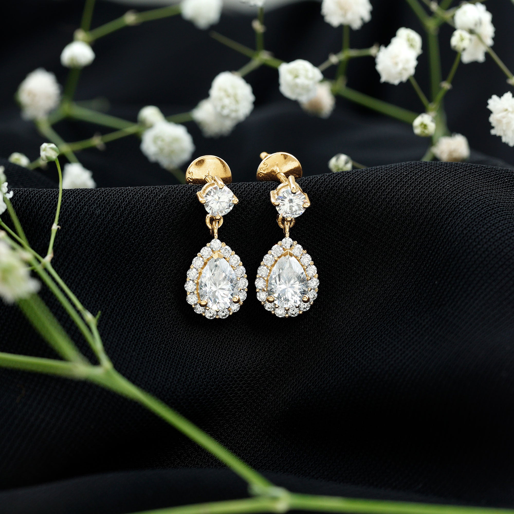 Lab 5X7MM Pear Shaped Diamond Bridal Drop Earrings Lab - ( EF-VS ) - Rosec Jewels