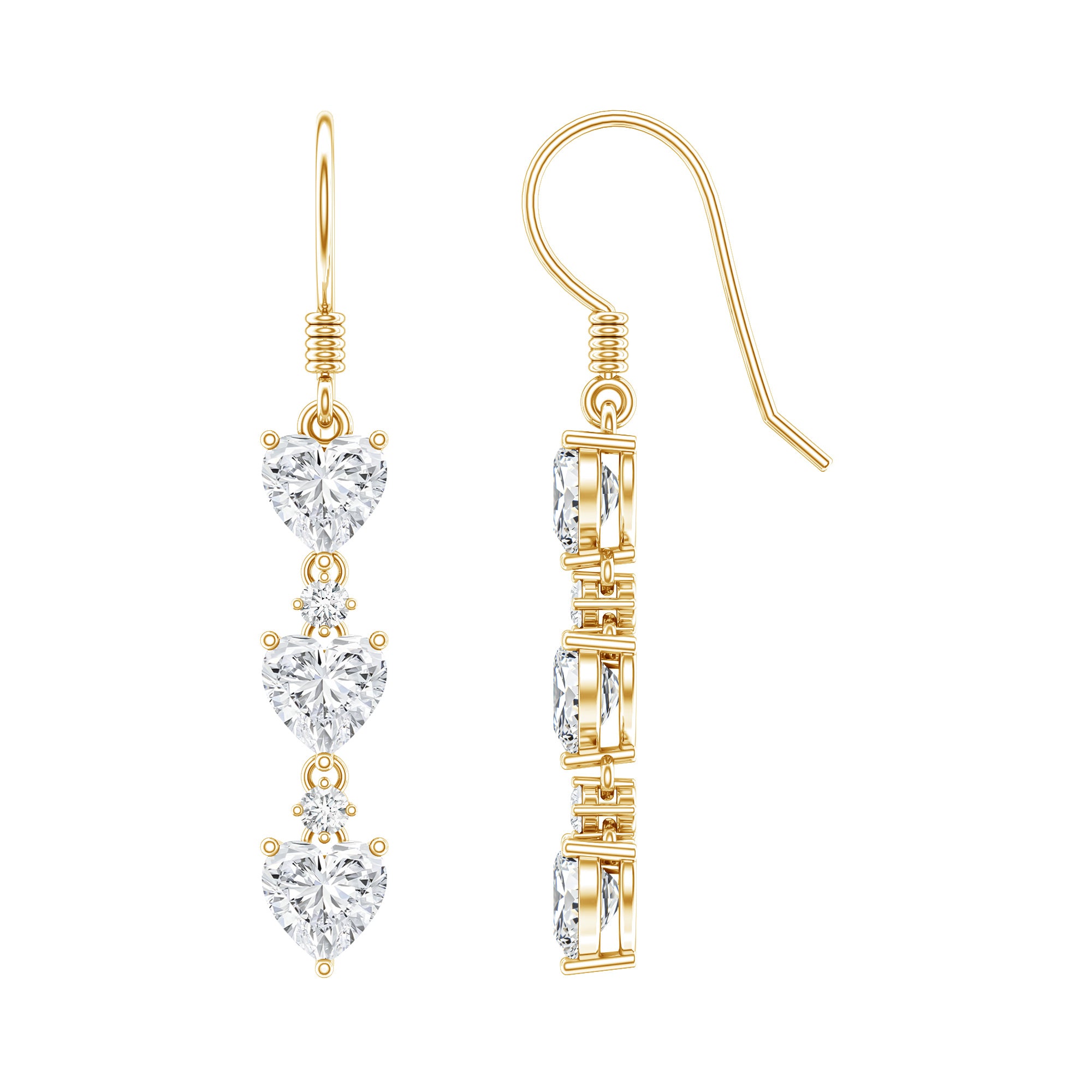 Certified Lab Heart Shaped Diamond Fish Hook Dangle Earrings Lab - ( EF-VS ) - Rosec Jewels