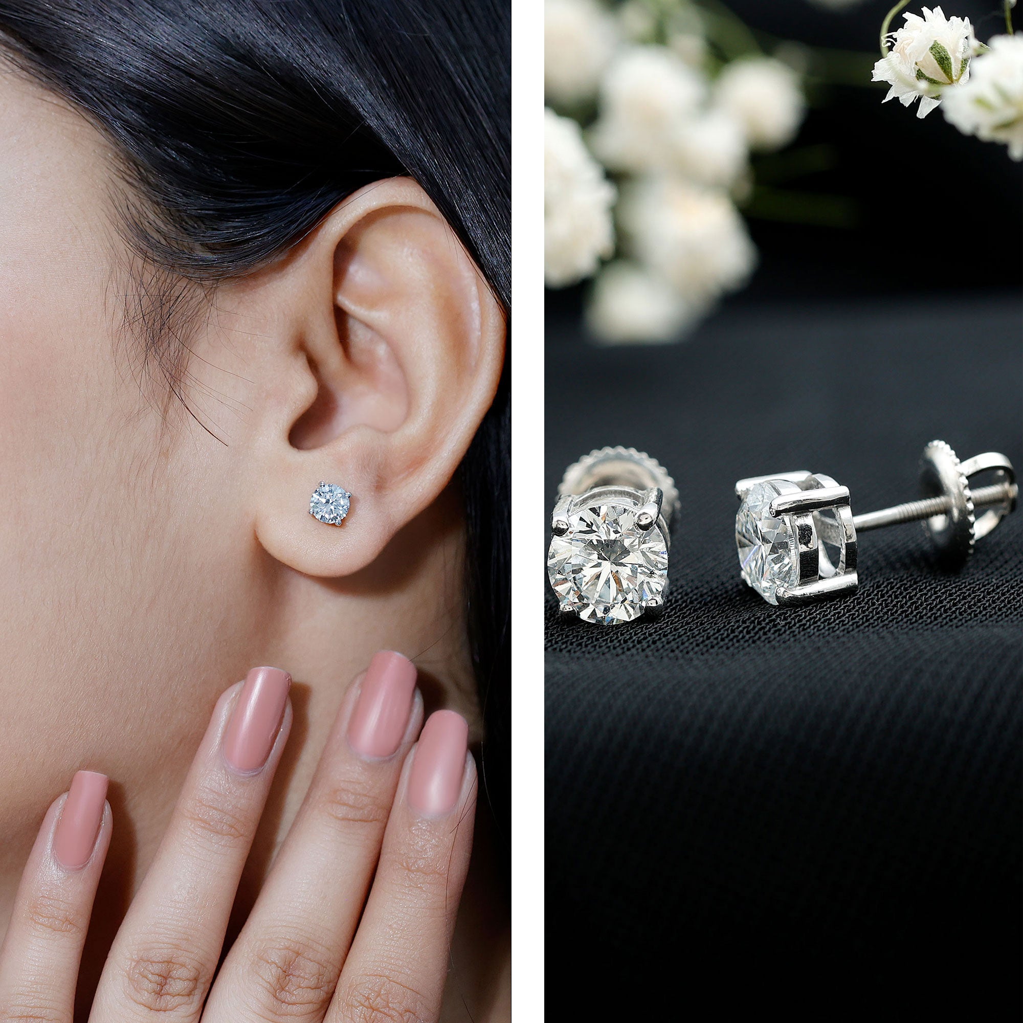 Rosec Jewels-IGI Certified 2 Carat Round Lab Grown Diamond Stud Earrings with Screw Backs