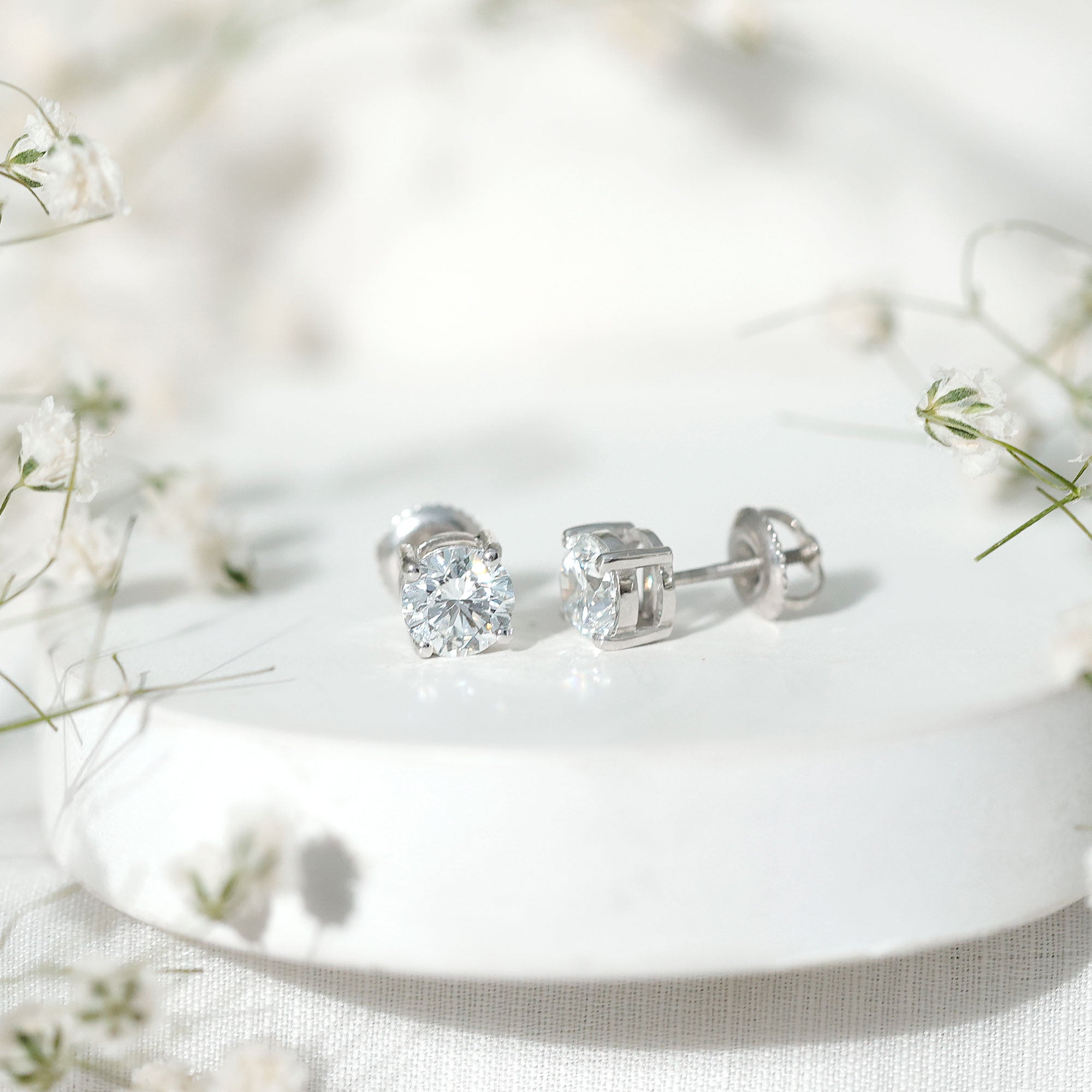 Rosec Jewels-IGI Certified 2 Carat Round Lab Grown Diamond Stud Earrings with Screw Backs