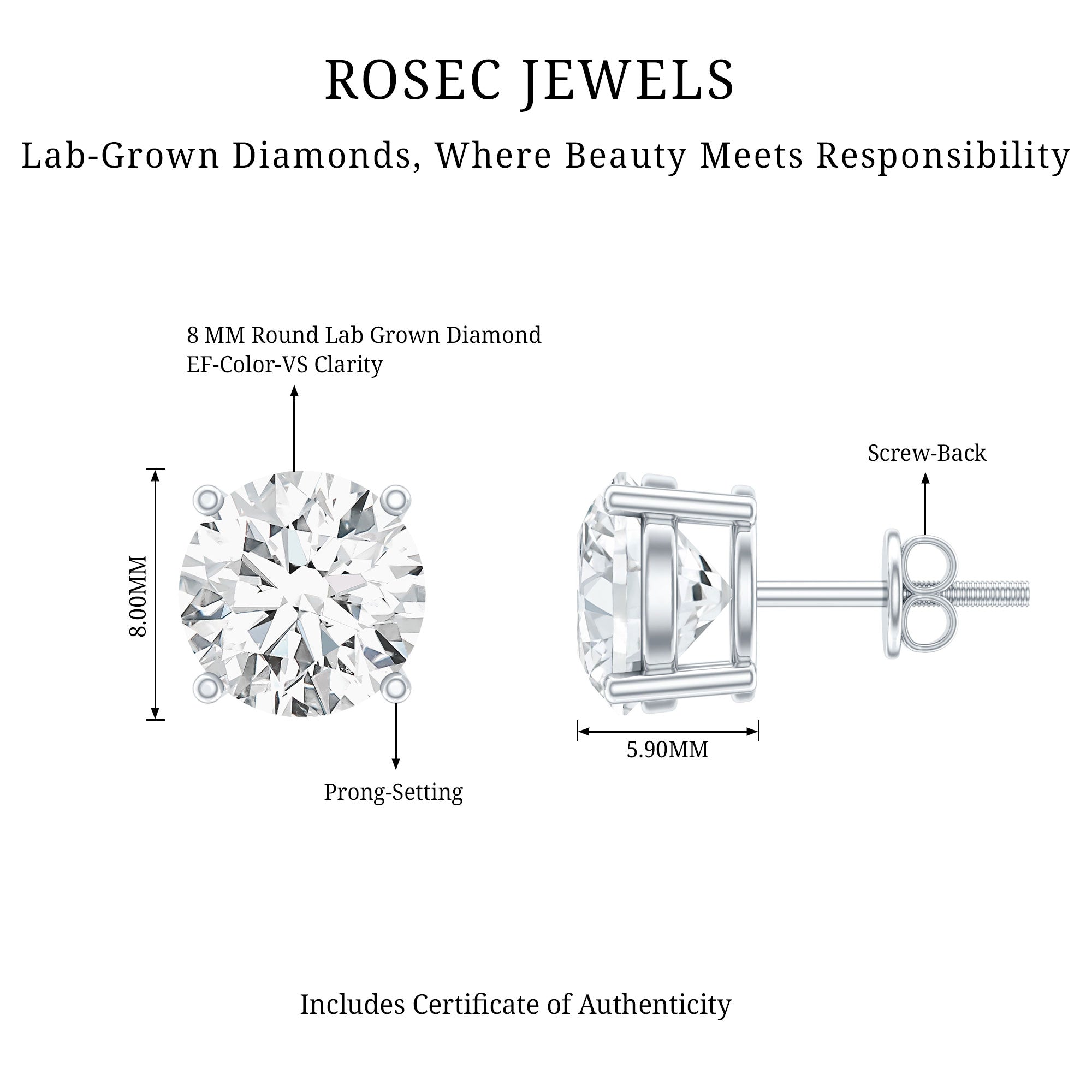 4 Carat Lab Grown Diamond Stud Earrings with IGI Certificate Lab - ( E-VS1 ) - Rosec Jewels