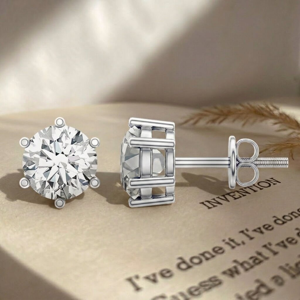 IGI Certified 2 Carat Lab Grown Diamond Solitaire Stud Earrings Lab - ( E-VS1 ) - Rosec Jewels