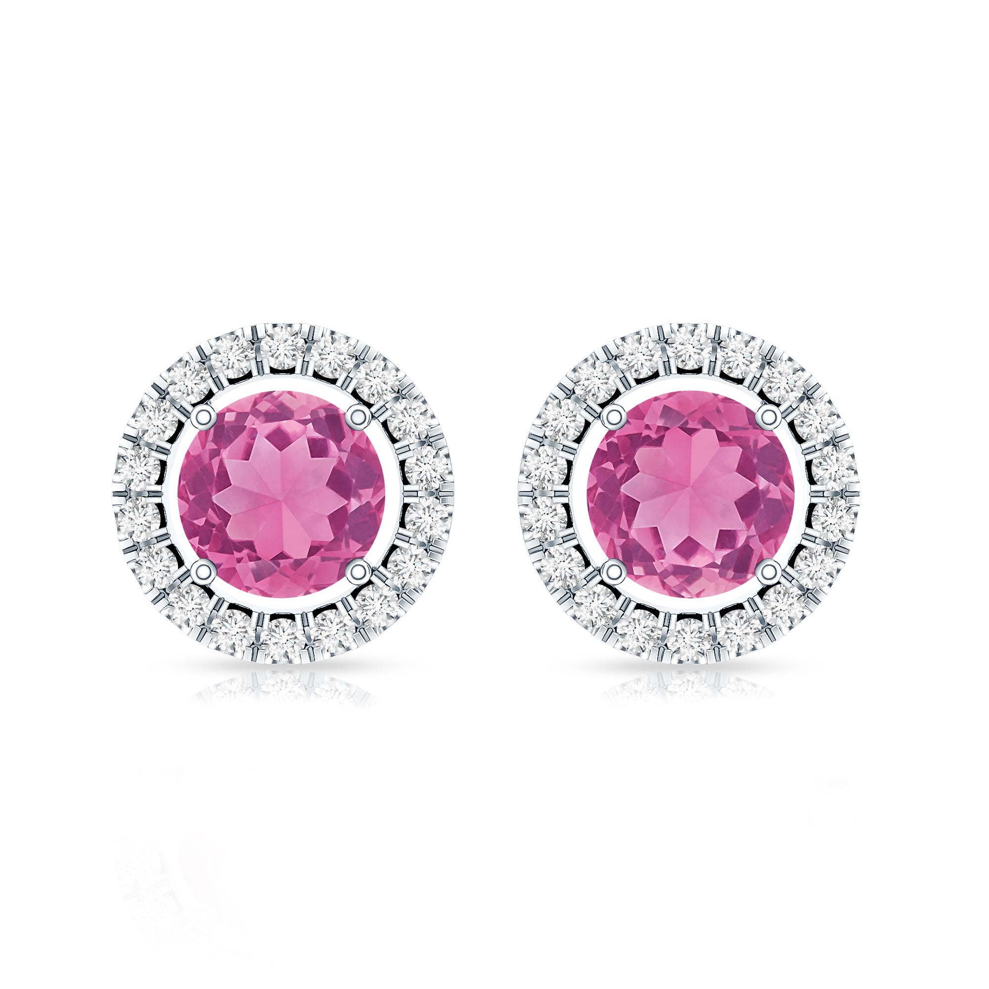 Natural Pink Tourmaline and Diamond Halo Stud Earrings AAA - Rosec Jewels