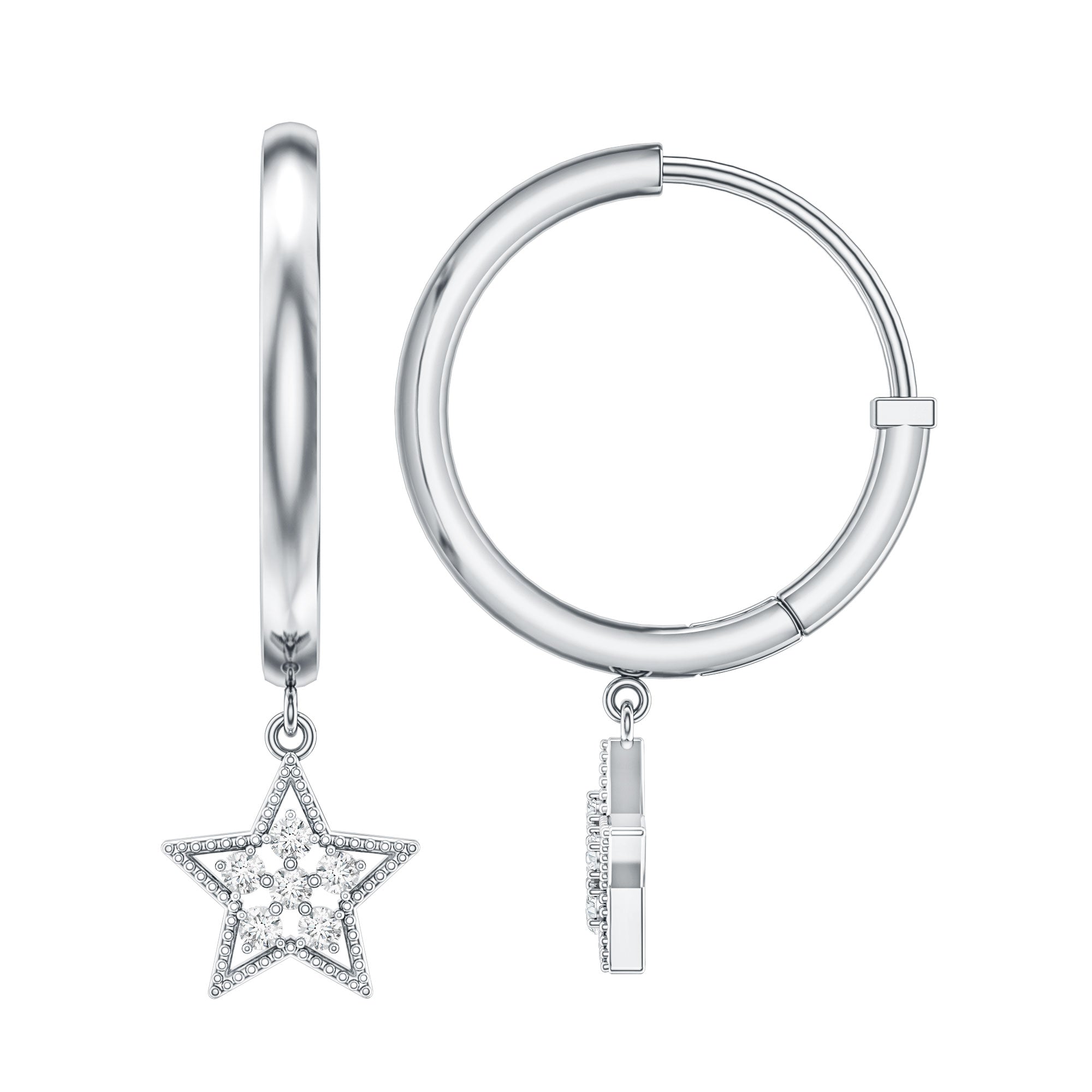 Diamond Star Drop Hoop Earrings Natural - ( HI-SI ) - Rosec Jewels