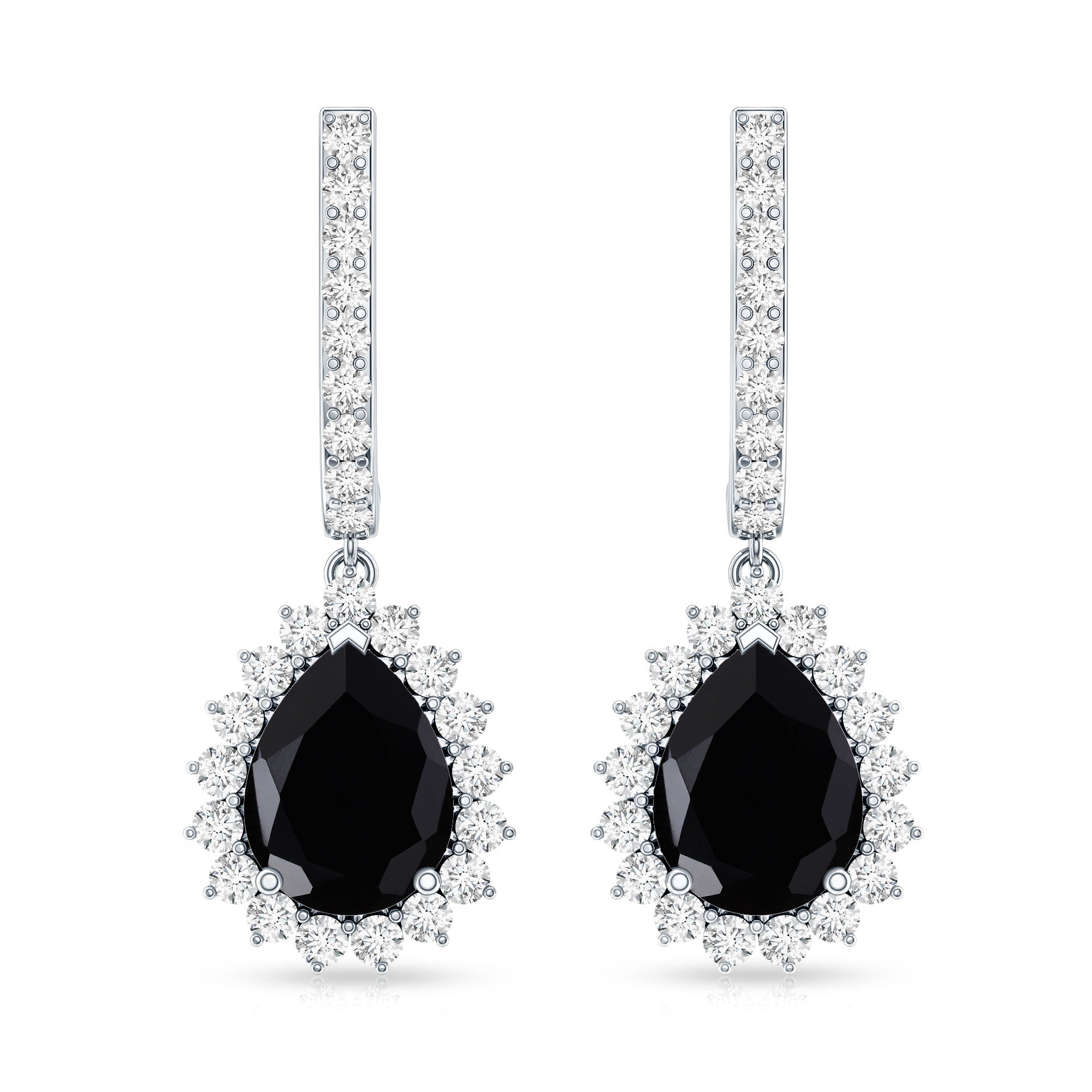 Natural 6X8mm Black Spinel Teardrop Earrings with Moissanite Halo AAA - Rosec Jewels