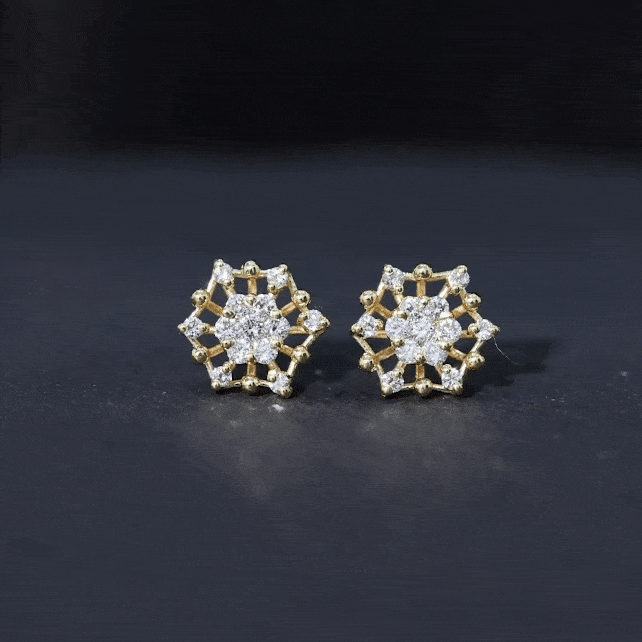 Diamond Cluster Stud Earrings Natural - ( HI-SI ) - Rosec Jewels