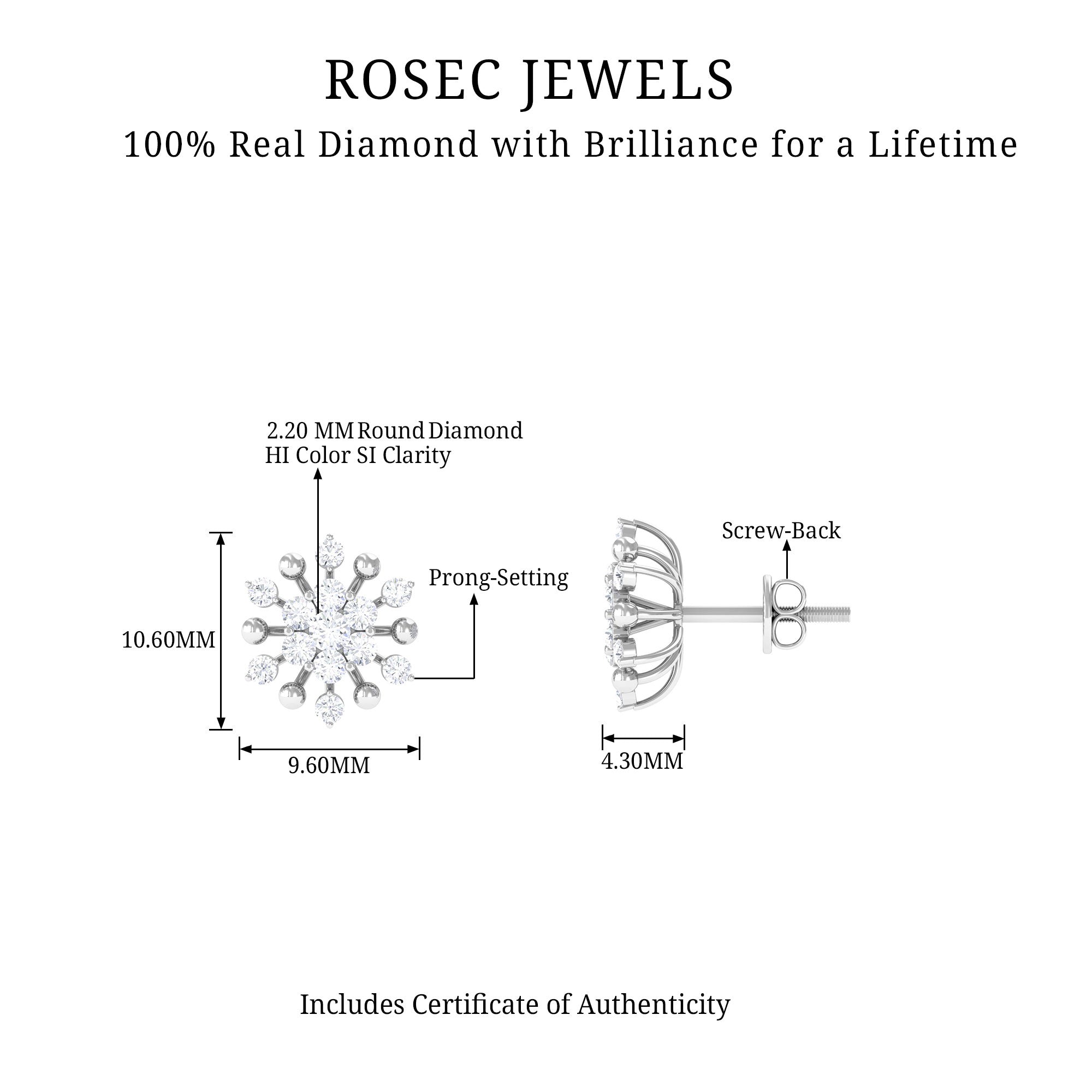 Rosec Jewels-Diamond Cluster Snowflake Stud Earrings