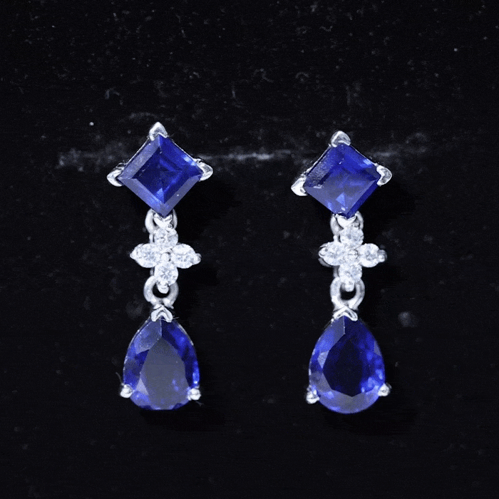 Lab Created Blue Sapphire and Diamond Wedding Drop Earrings AAAA - Rosec Jewels