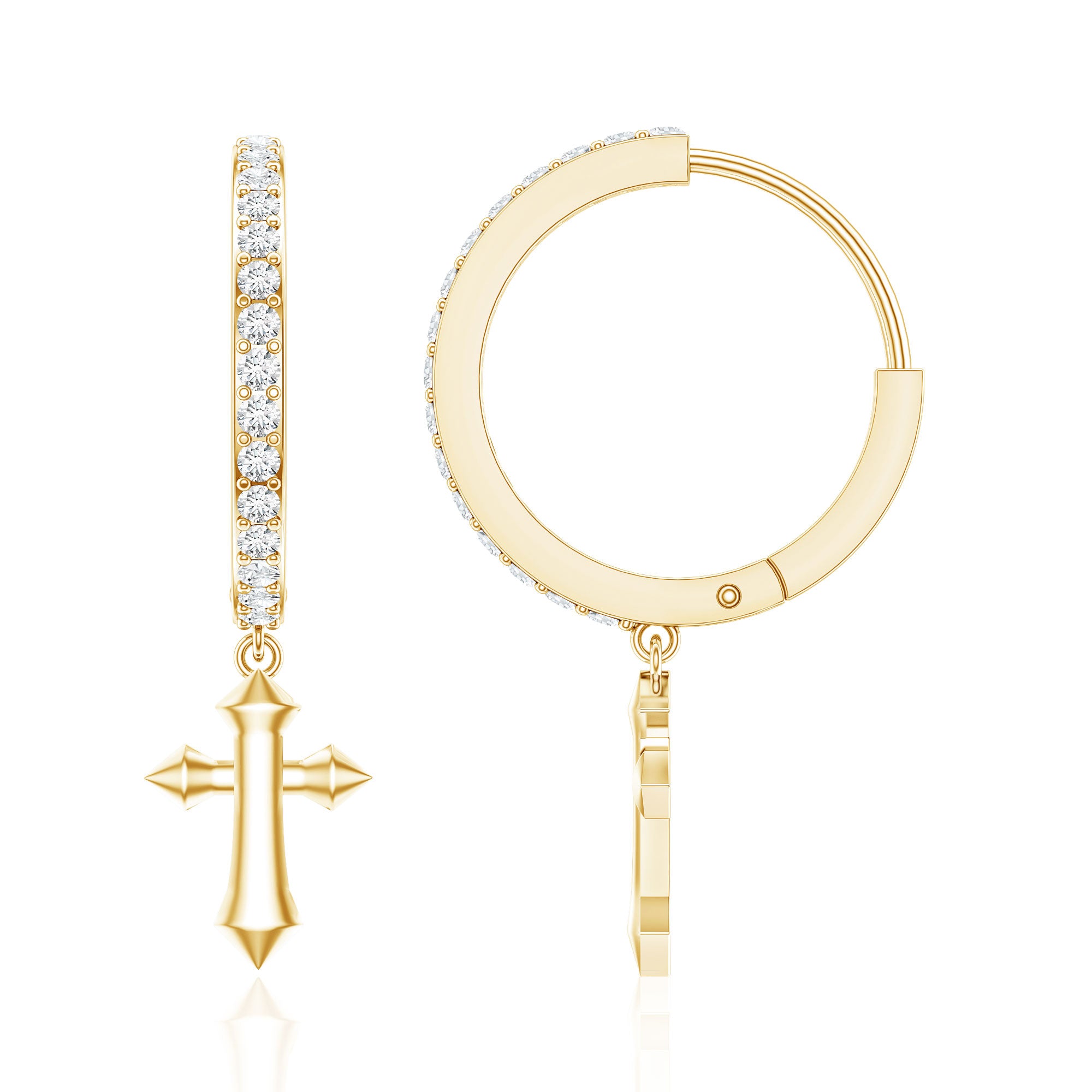 Certified Diamond Cross Drop Hoop Earrings Natural - ( HI-SI ) - Rosec Jewels
