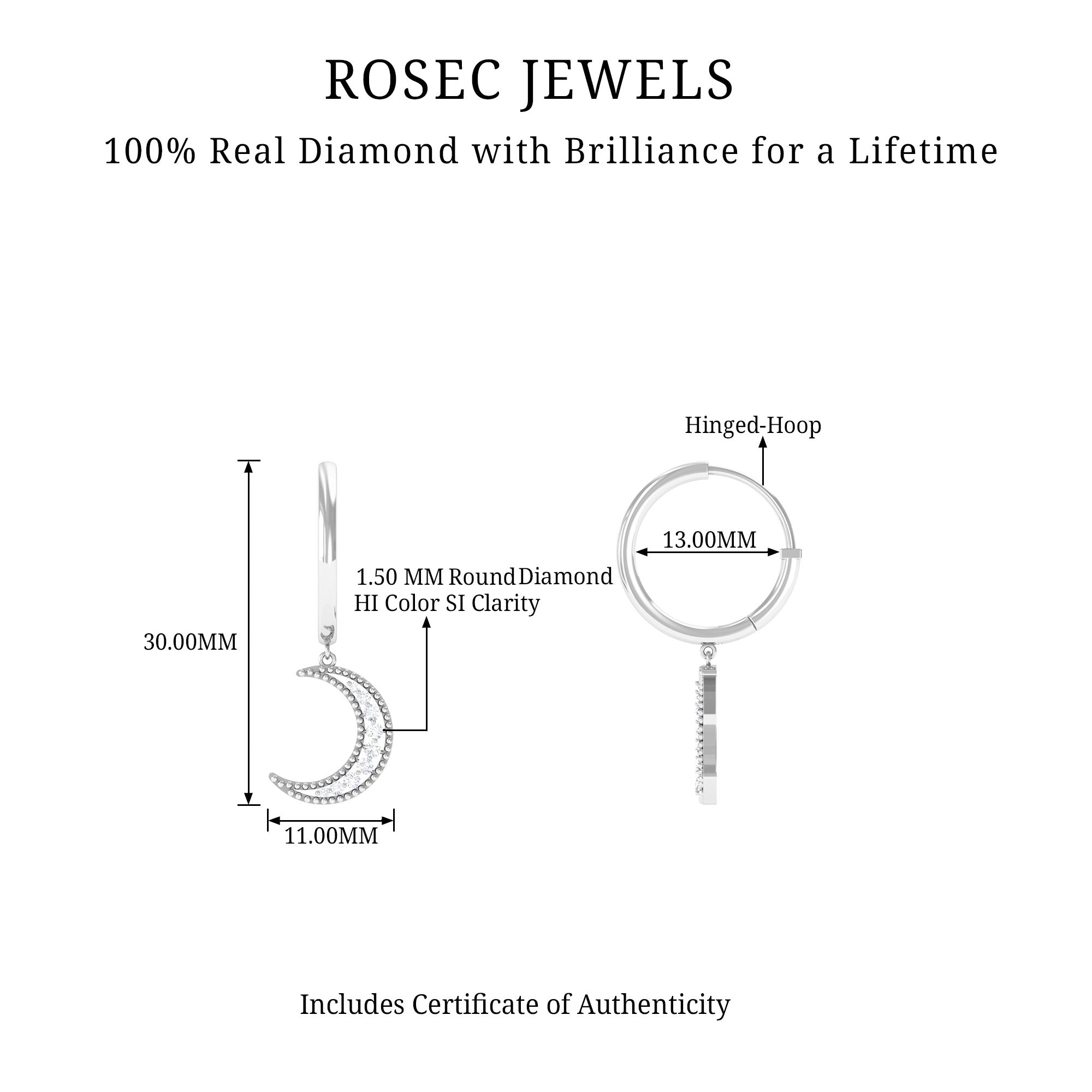 Rosec Jewels-Diamond Moon Drop Hoop Earrings
