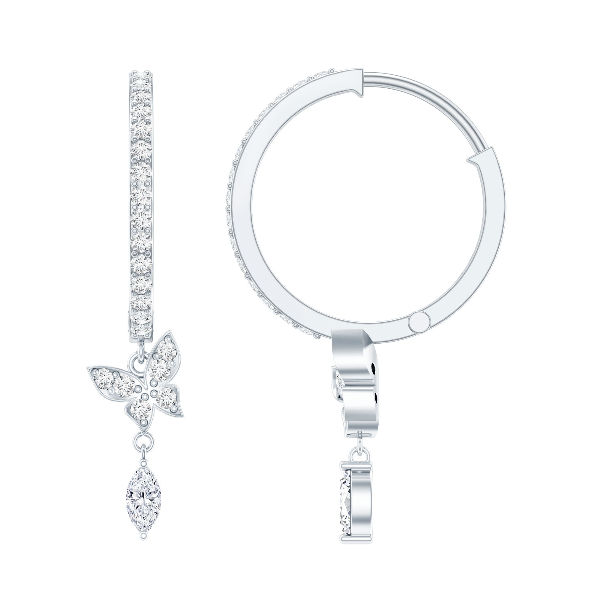 Natural Diamond Butterfly Hoop Earrings for Women Natural - ( HI-SI ) - Rosec Jewels