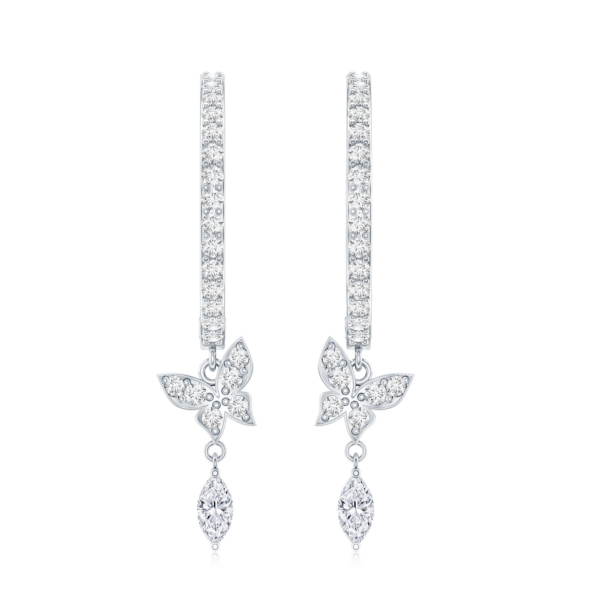 Natural Diamond Butterfly Hoop Earrings for Women Natural - ( HI-SI ) - Rosec Jewels