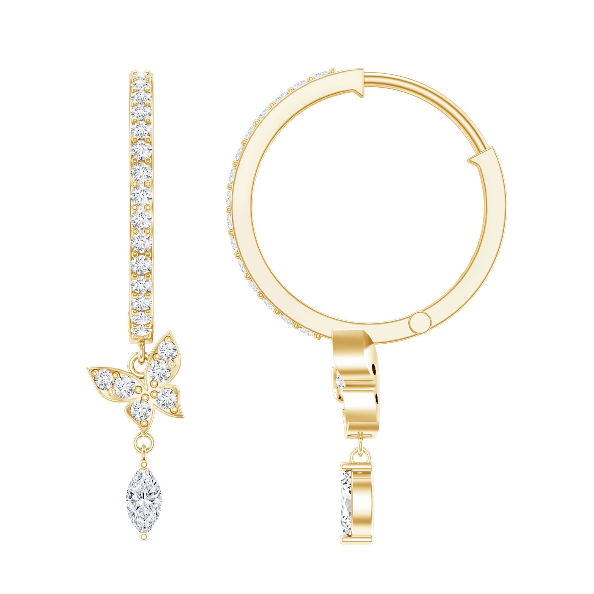 Natural Diamond Butterfly Hoop Earrings for Women Natural - ( HI-SI ) - Rosec Jewels