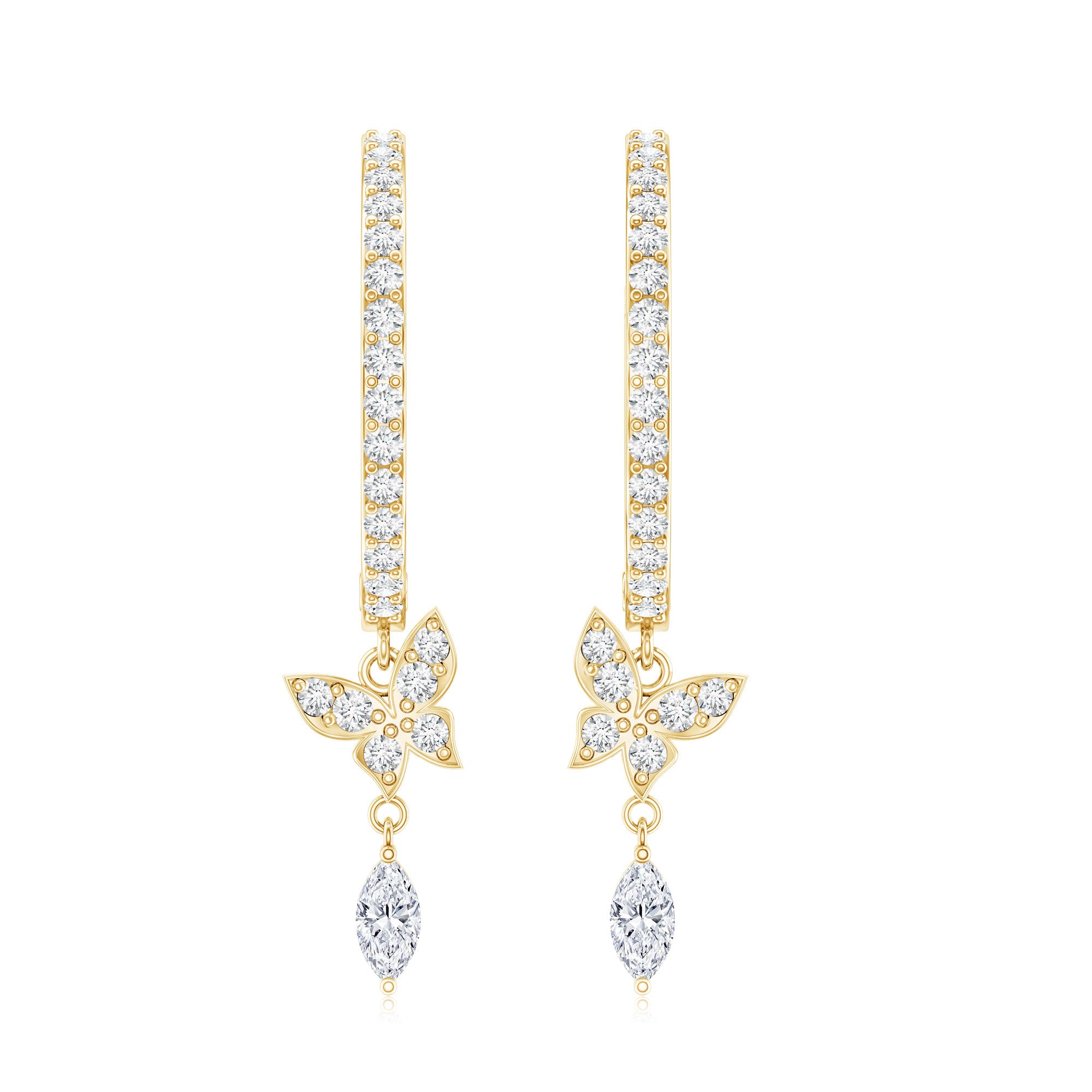 Natural Diamond Butterfly Hoop Earrings for Women Natural - ( HI-SI ) - Rosec Jewels