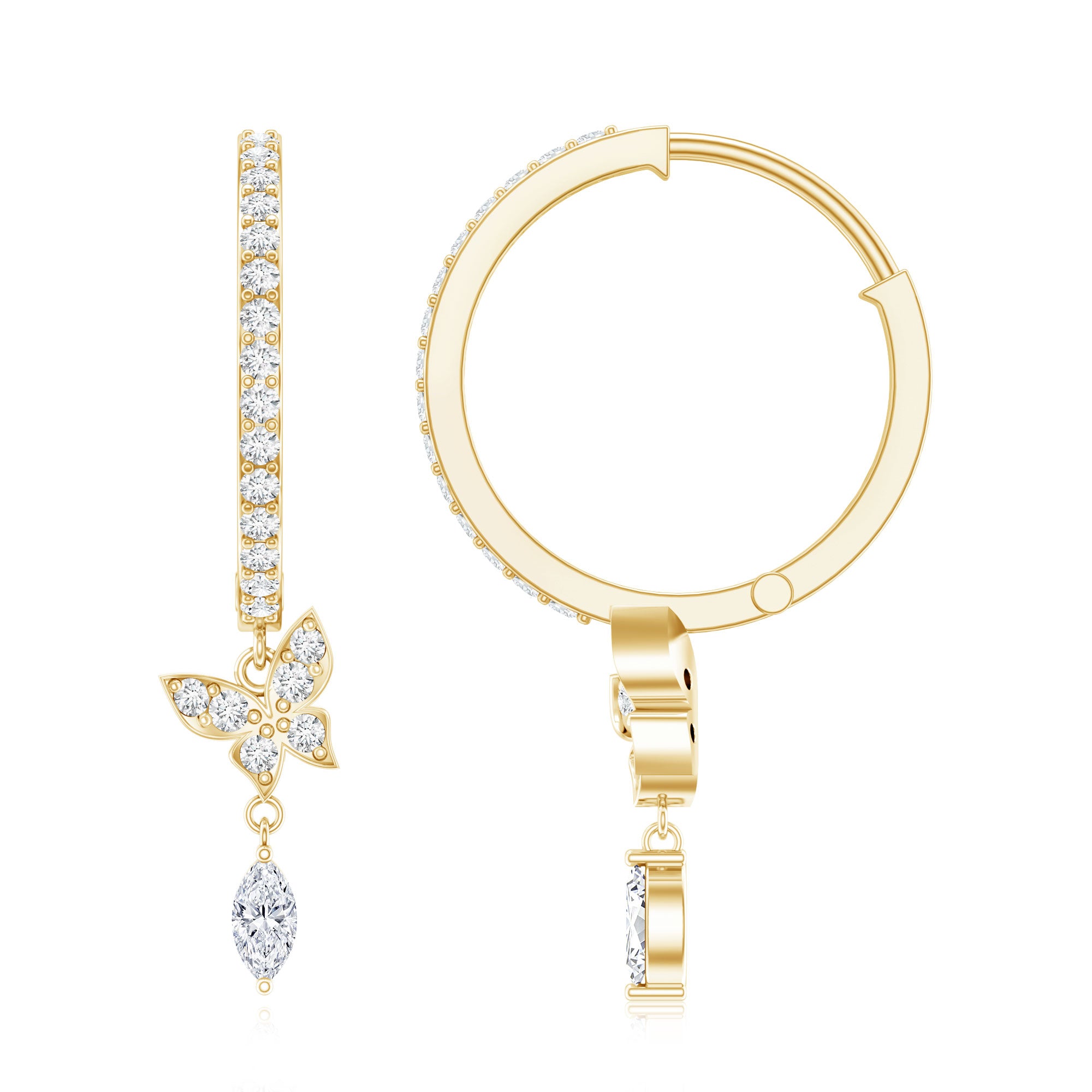 Natural Diamond Butterfly Hoop Earrings for Women Natural - ( HI-SI ) - Rosec Jewels