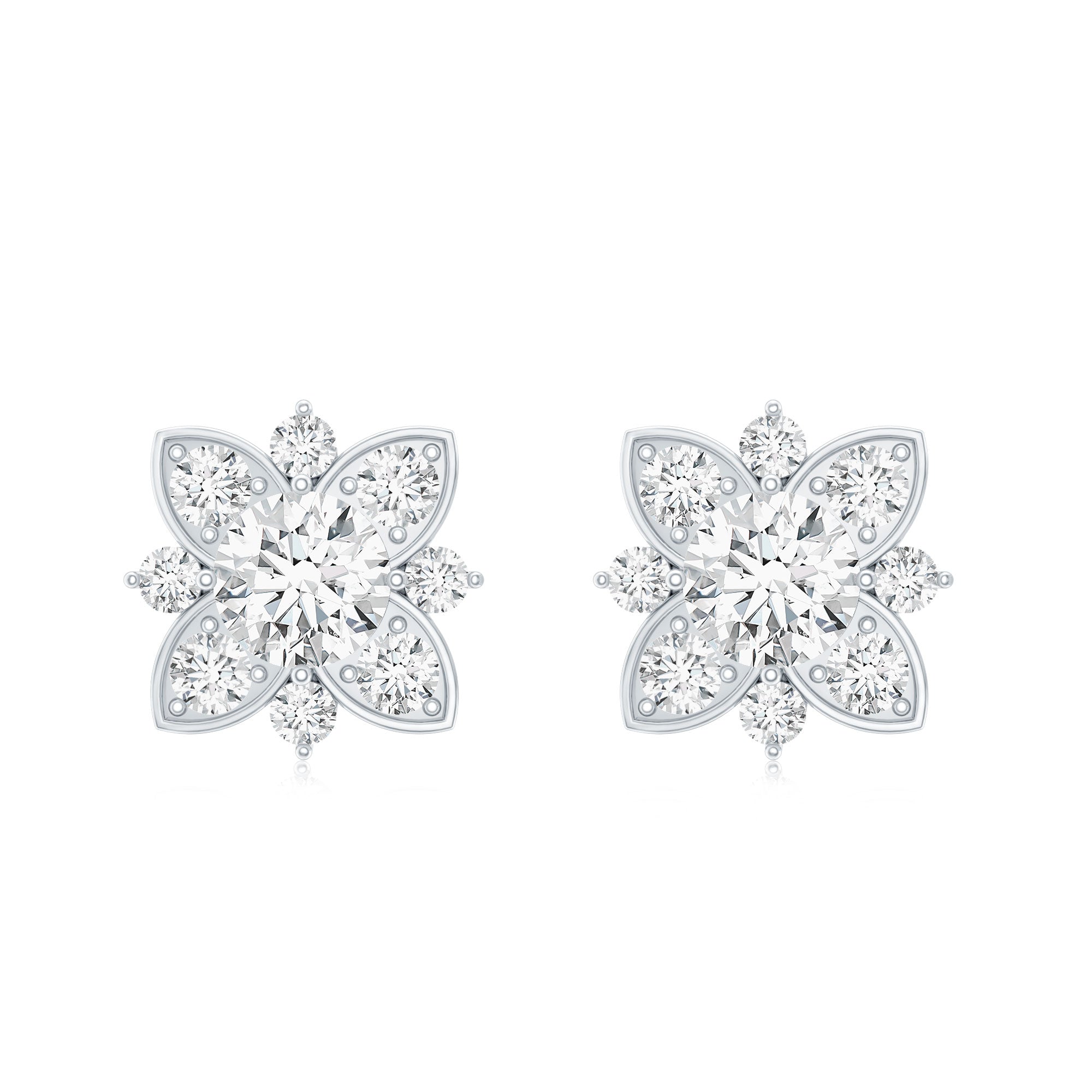 Certified Moissanite Floral Stud Earrings D-VS1 - Rosec Jewels