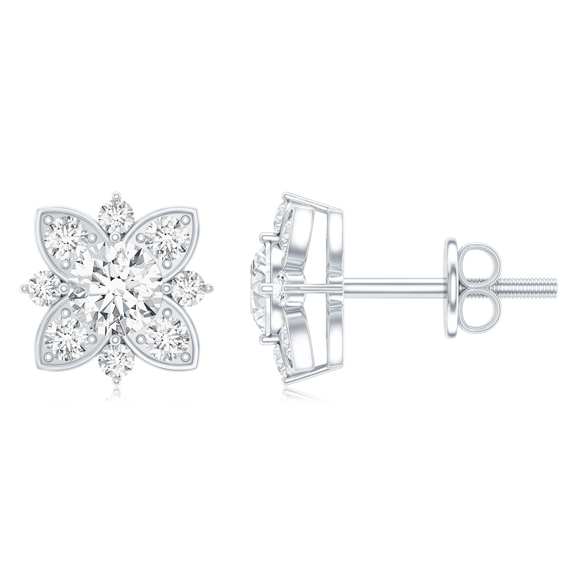 Certified Moissanite Floral Stud Earrings D-VS1 - Rosec Jewels