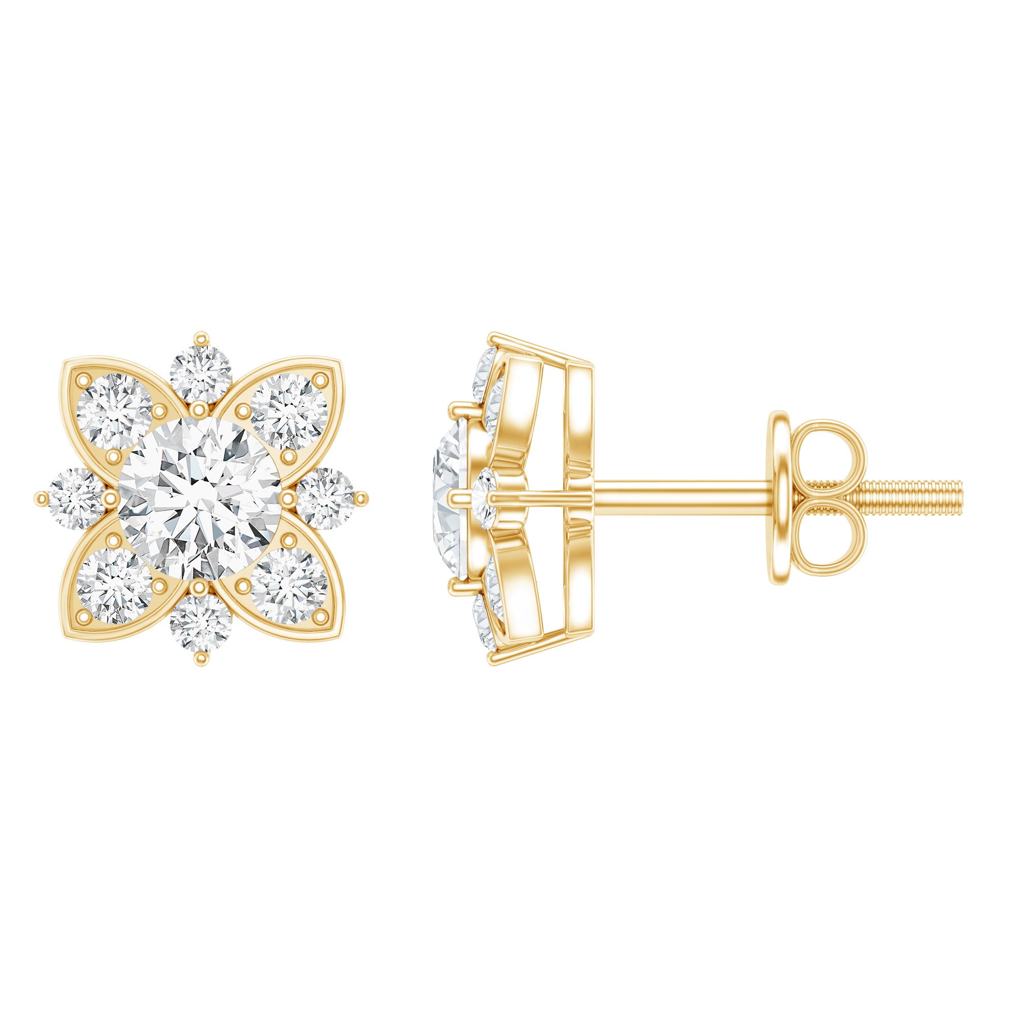 Certified Moissanite Floral Stud Earrings D-VS1 - Rosec Jewels