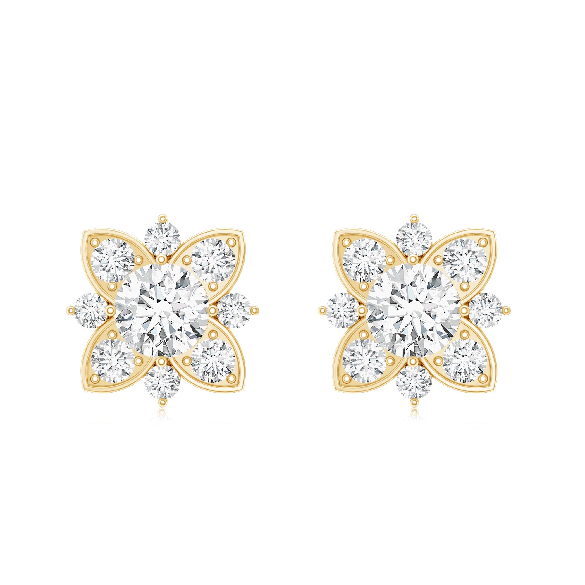 Certified Moissanite Floral Stud Earrings D-VS1 - Rosec Jewels