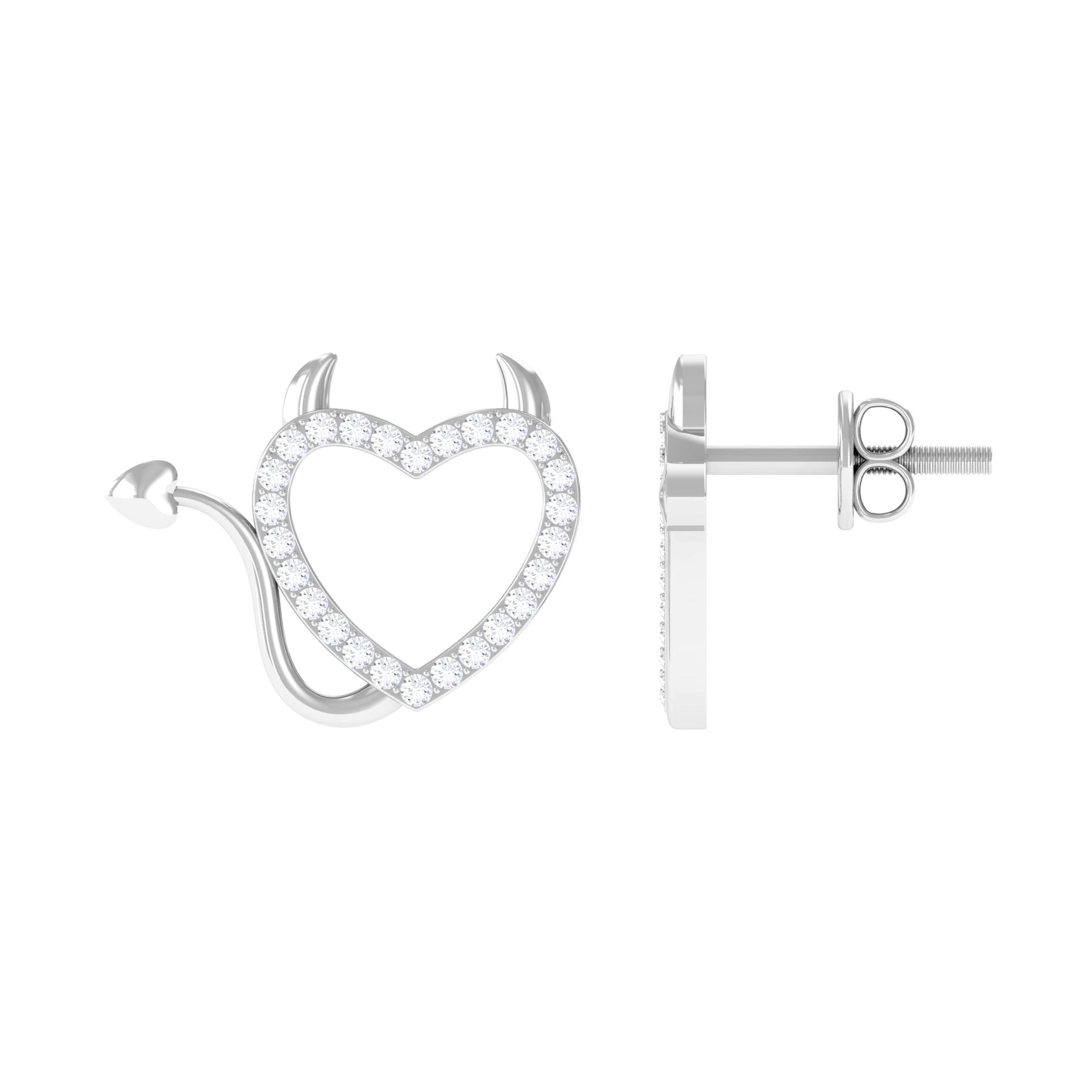 Round Diamond Devil Heart Earrings Natural - ( HI-SI ) - Rosec Jewels