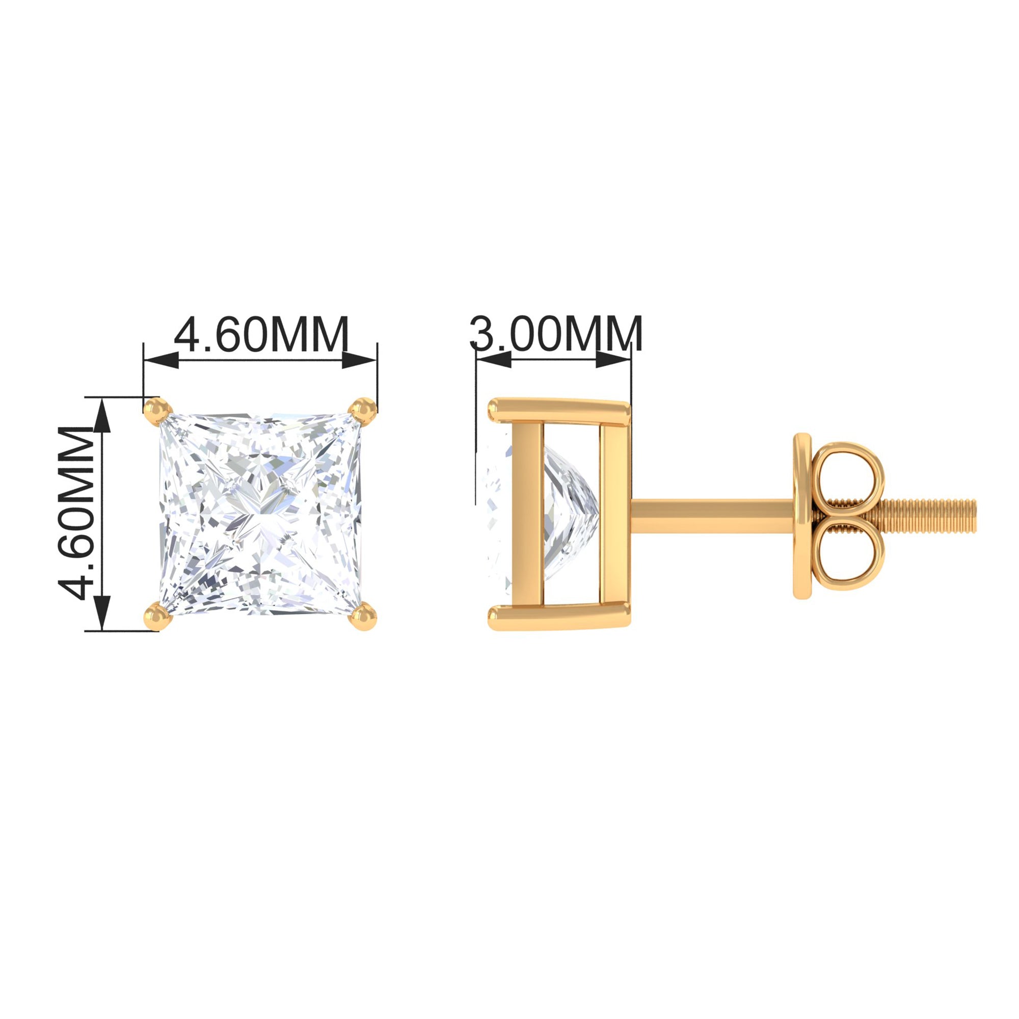 Natural Princess Cut Diamond Stud Earrings with Certificate Natural - ( HI-SI ) - Rosec Jewels