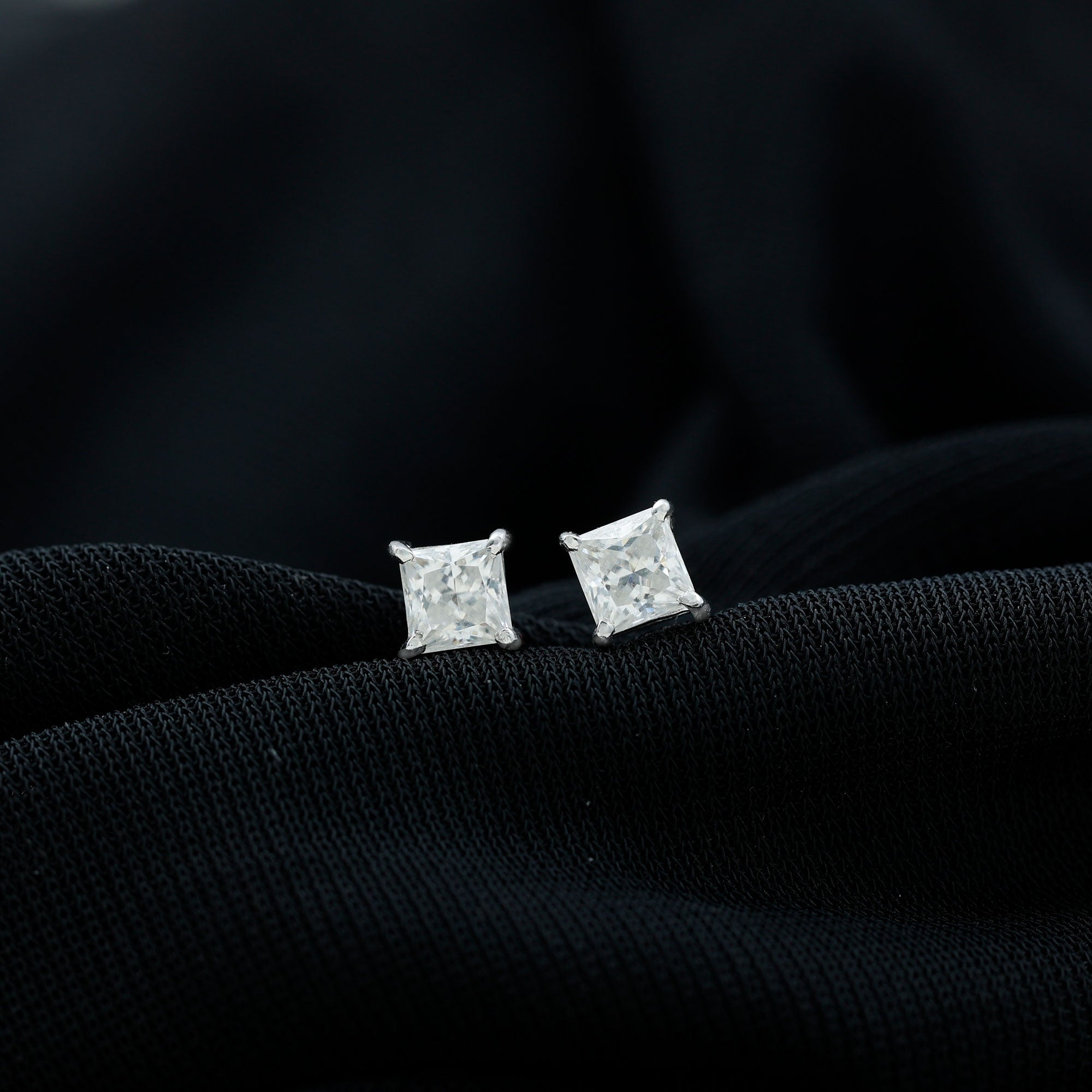 Natural Princess Cut Diamond Stud Earrings with Certificate Natural - ( HI-SI ) - Rosec Jewels