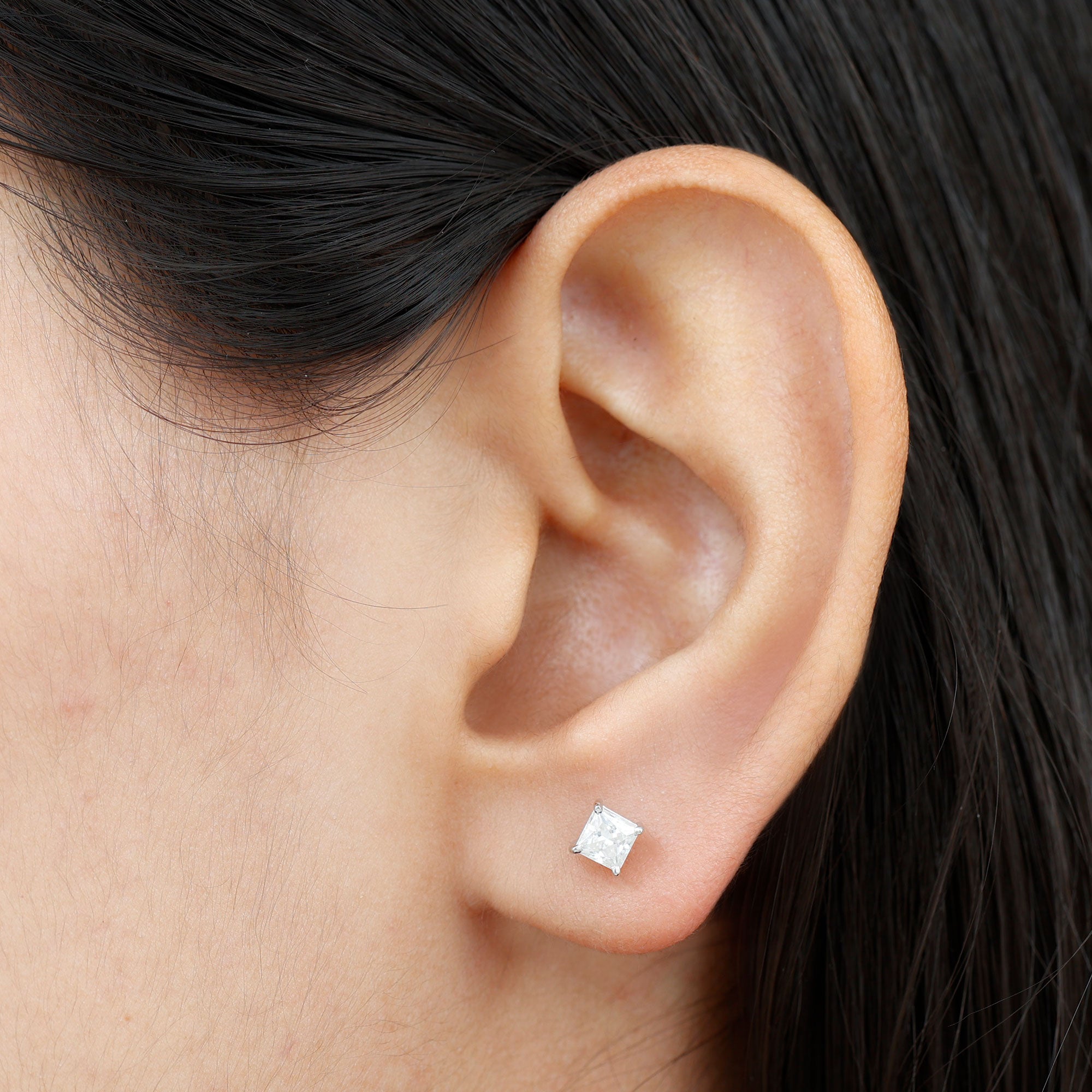 Natural Princess Cut Diamond Stud Earrings with Certificate Natural - ( HI-SI ) - Rosec Jewels