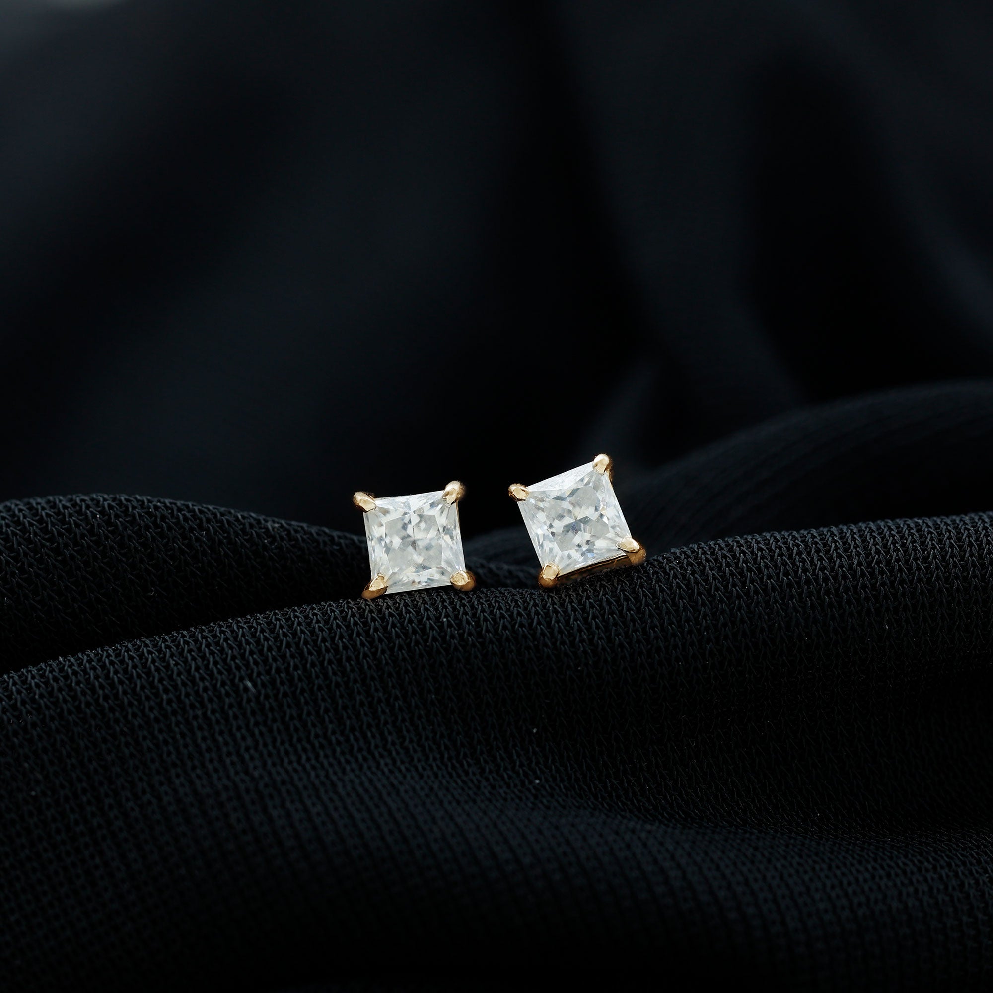 Natural Princess Cut Diamond Stud Earrings with Certificate Natural - ( HI-SI ) - Rosec Jewels