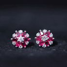 Pear Cut Ruby and Diamond Flower Stud Earrings Ruby - ( AAA ) - Quality - Rosec Jewels