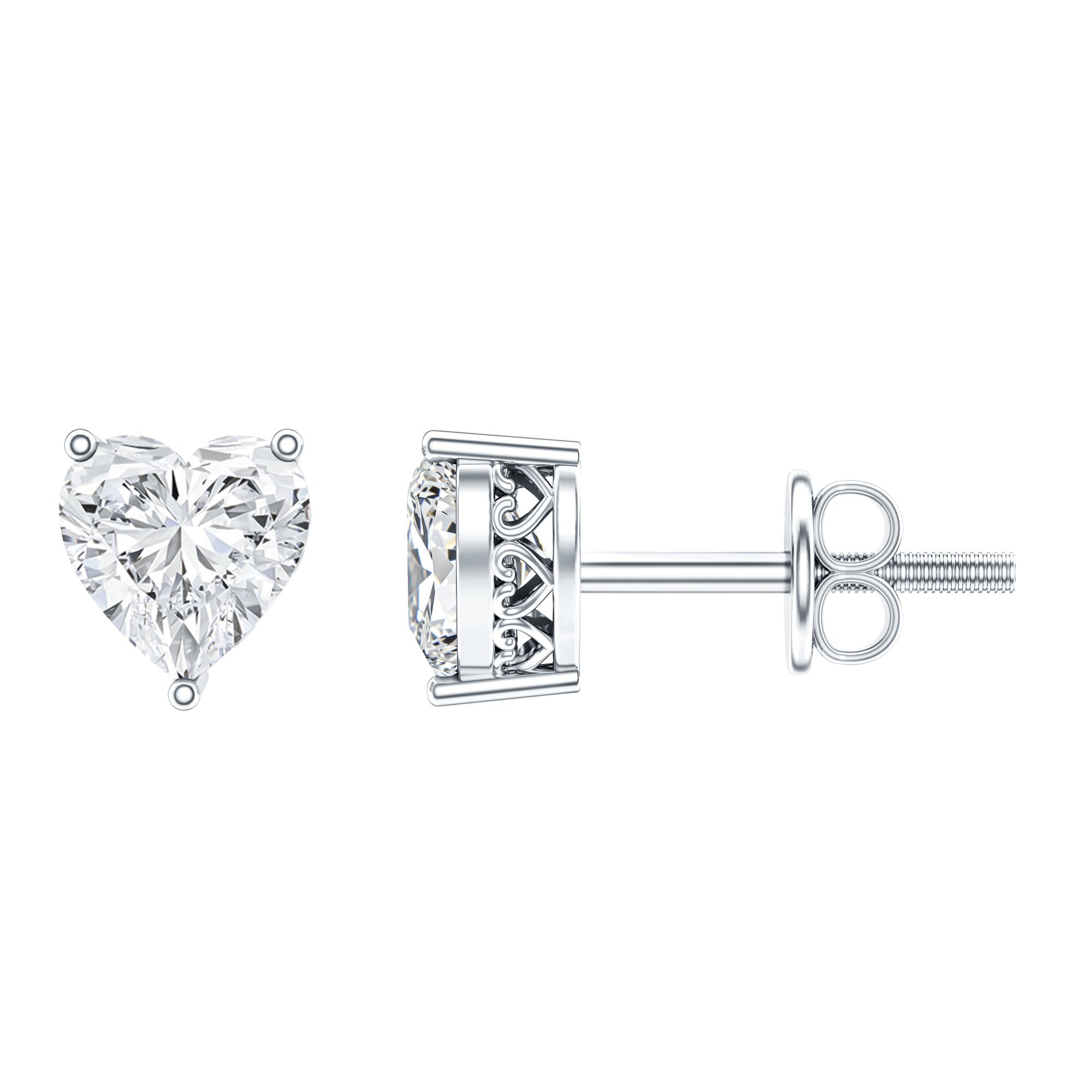 Certified Real Diamond Heart Shaped Earrings with Screw Back Natural - ( HI-SI ) - Rosec Jewels
