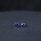 2 CT Blue Sapphire Solitaire Stud Earrings in Crown Setting Blue Sapphire - ( AAA ) - Quality - Rosec Jewels