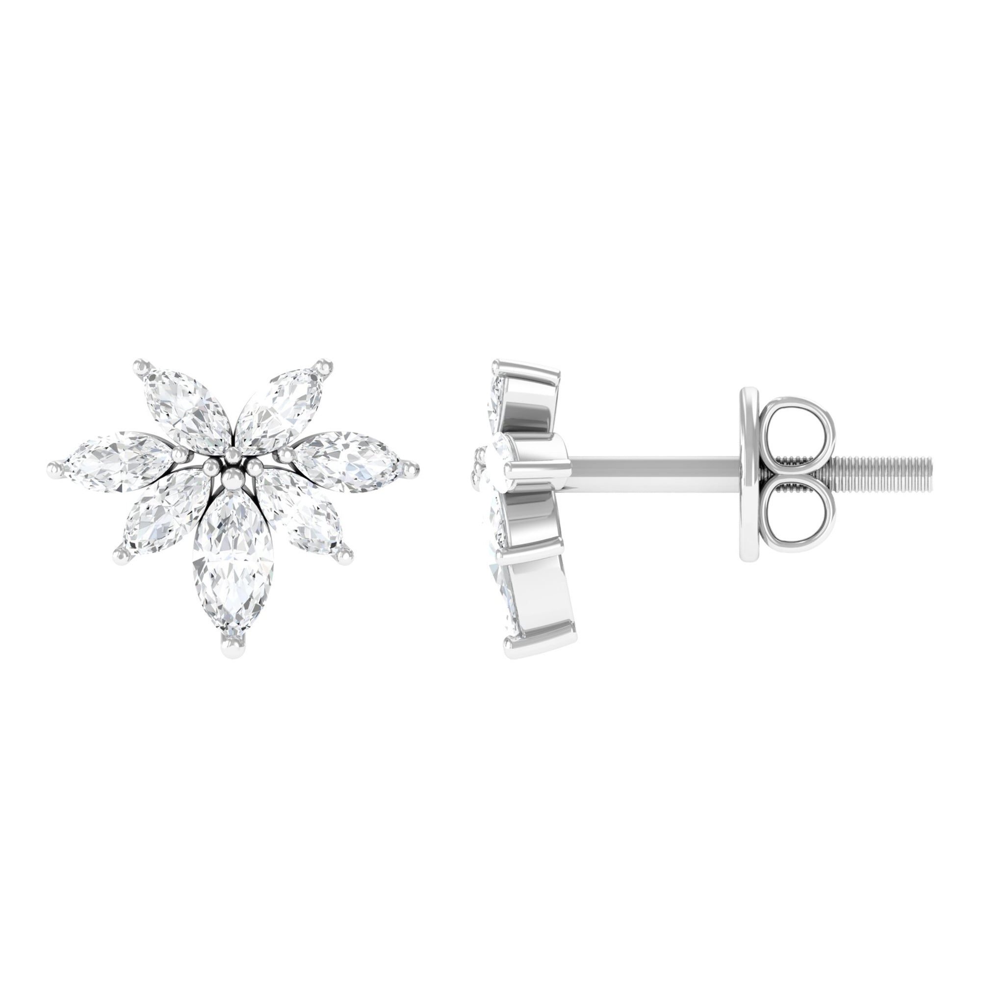 3/4 CT Real Diamond Cluster Stud Earrings in Gold