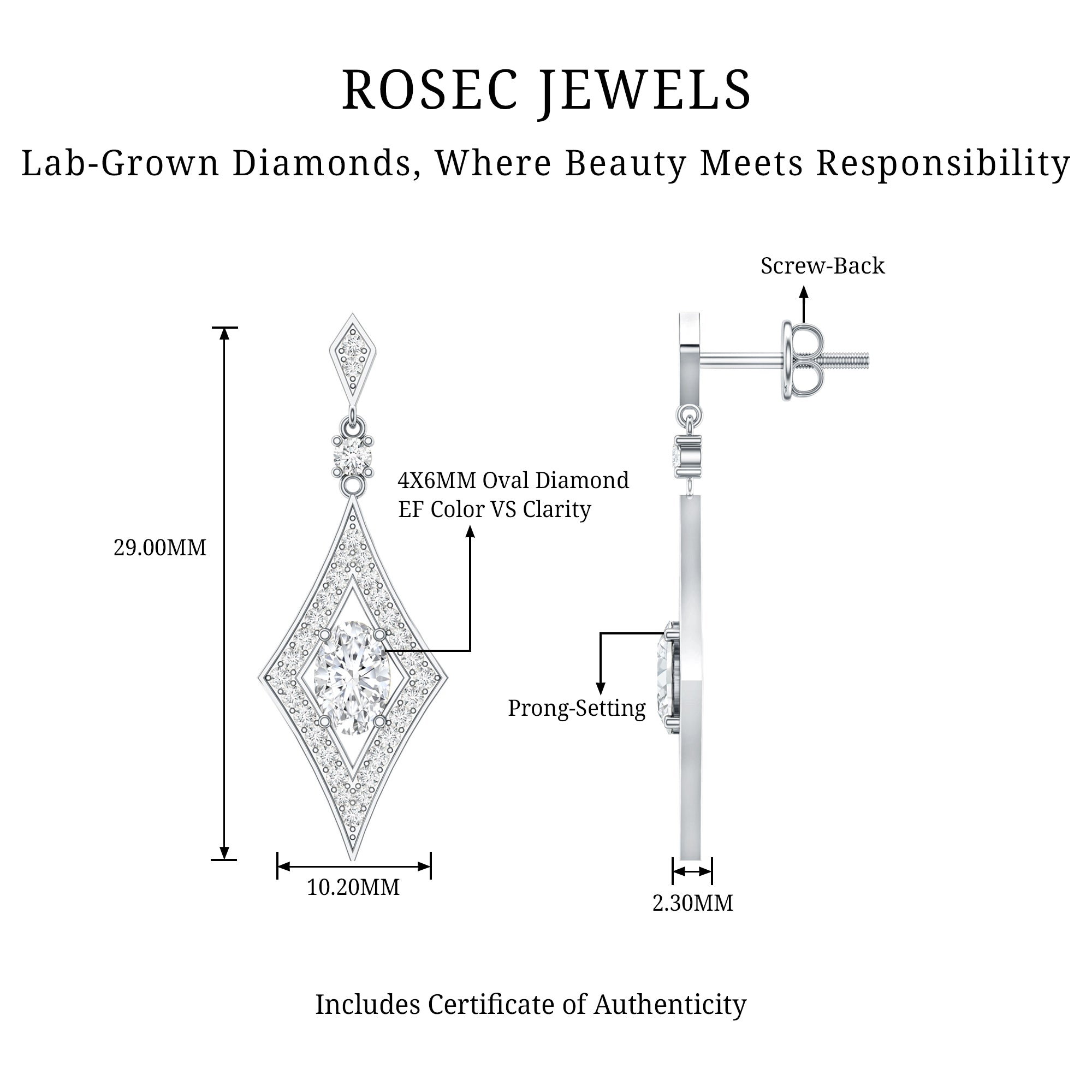 Certified Lab Grown Diamond Dangle Long Earrings Lab - ( EF-VS ) - Rosec Jewels