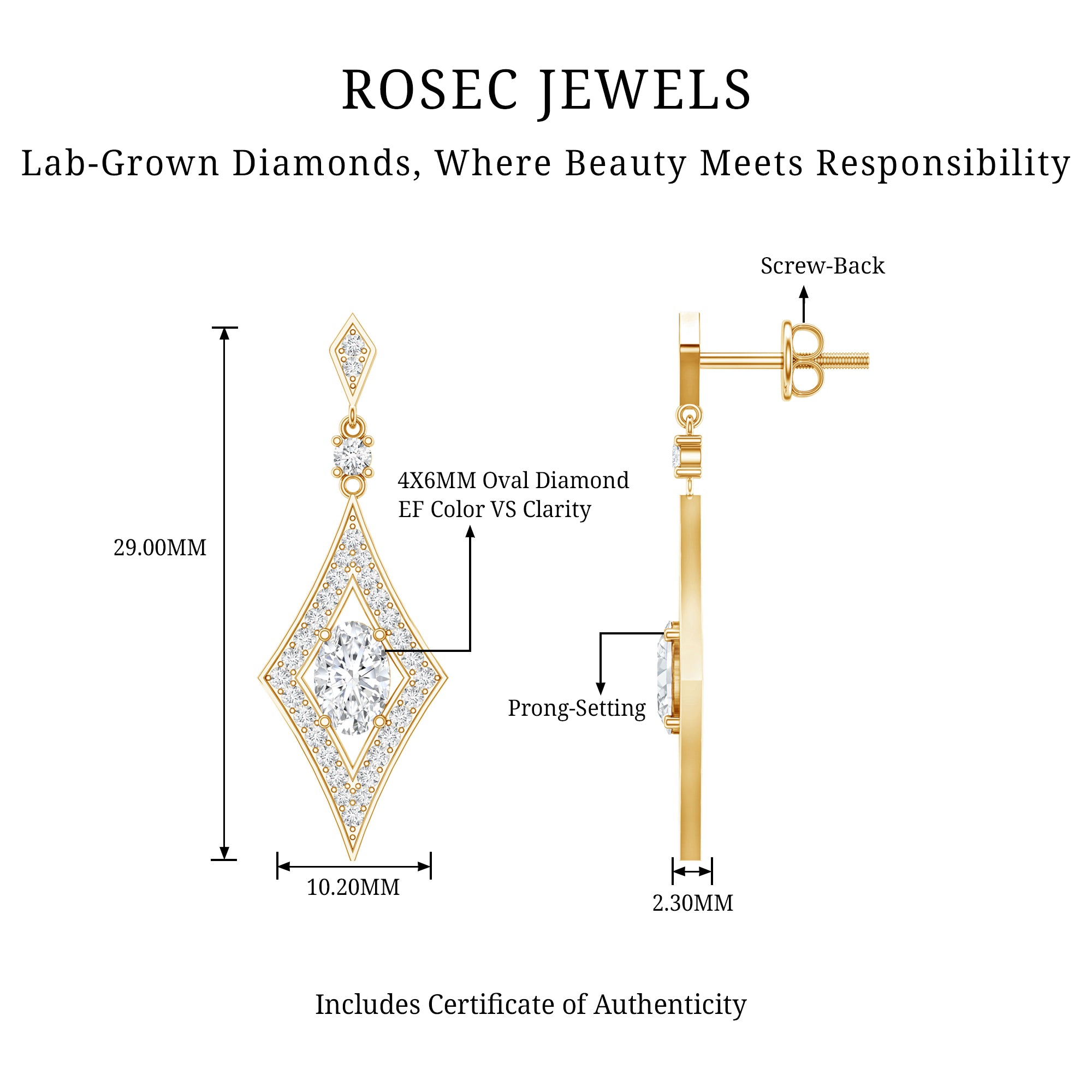 Certified Lab Grown Diamond Dangle Long Earrings Lab - ( EF-VS ) - Rosec Jewels