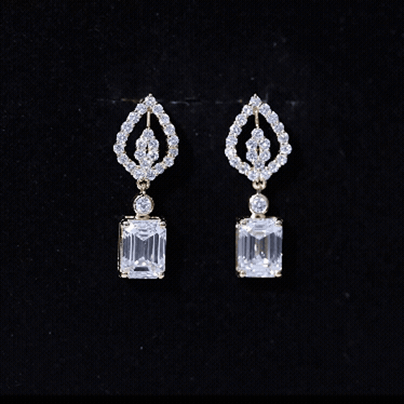 Emerald Cut Lab Grown Diamond Art Deco Drop Earrings Lab - ( EF-VS ) - Rosec Jewels