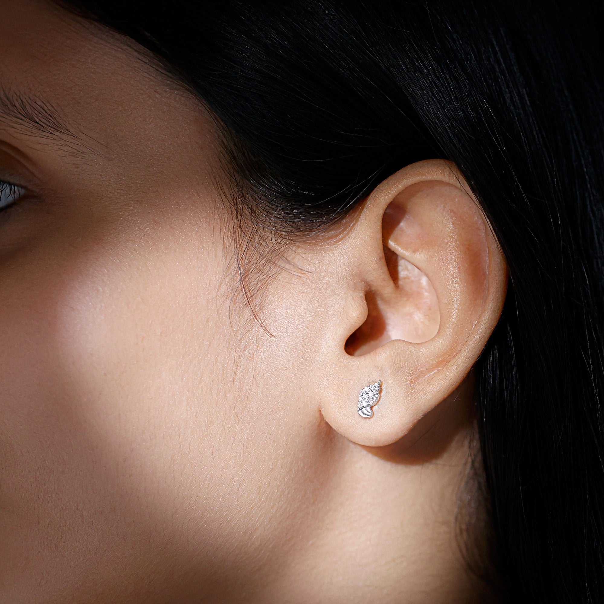 Certified Lab Grown Diamond Leaf Stud Earrings With Screw Back Lab - ( EF-VS ) - Rosec Jewels