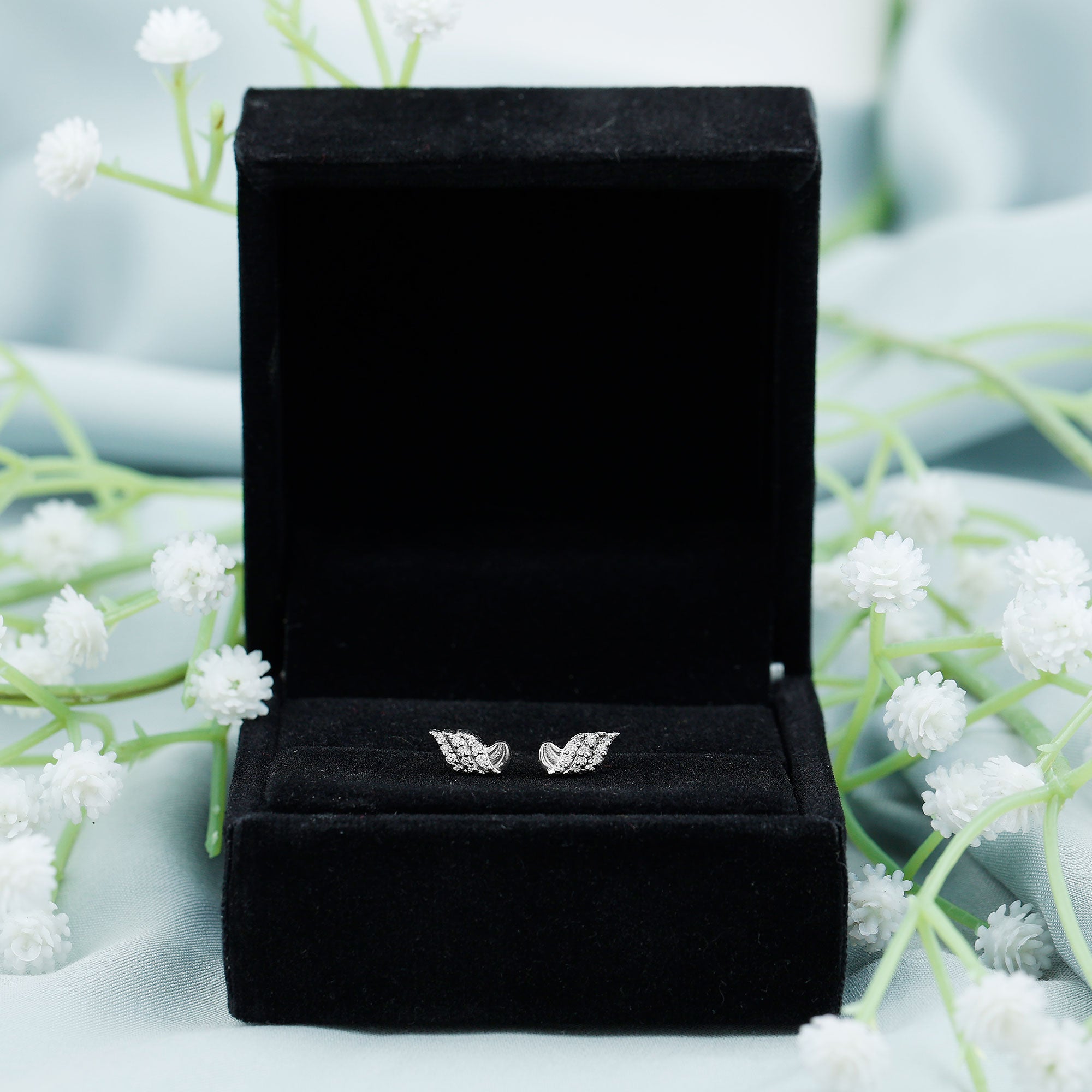 Certified Lab Grown Diamond Leaf Stud Earrings With Screw Back Lab - ( EF-VS ) - Rosec Jewels
