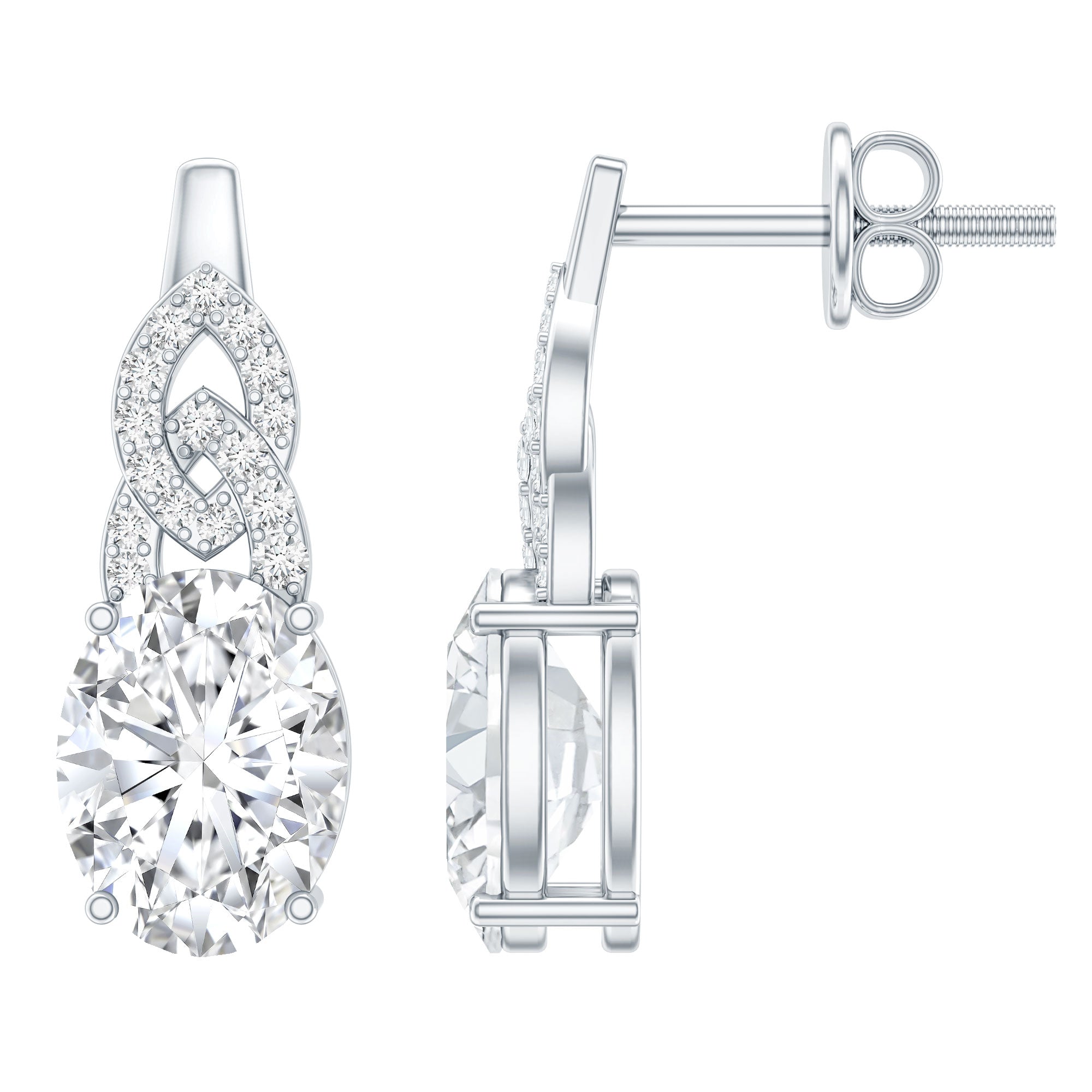 6X8 MM Oval Lab Grown Diamond Designer Stud Earrings Lab - ( EF-VS ) - Rosec Jewels