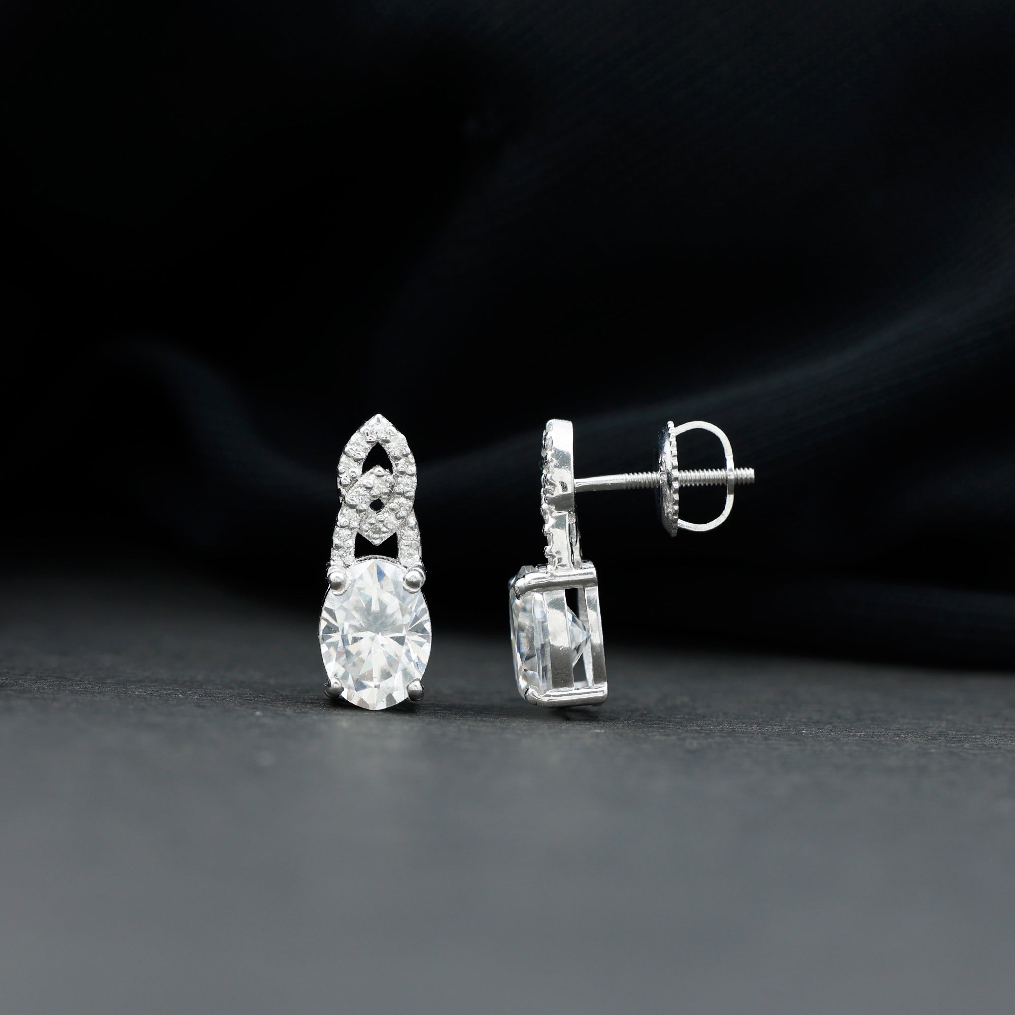 6X8 MM Oval Lab Grown Diamond Designer Stud Earrings Lab - ( EF-VS ) - Rosec Jewels