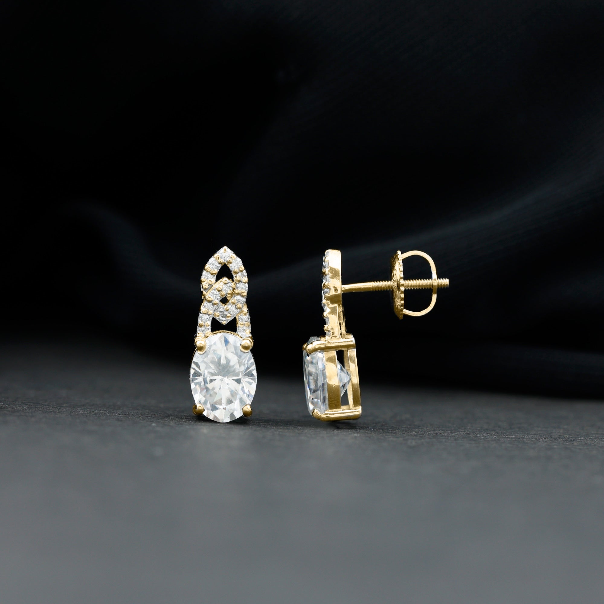 6X8 MM Oval Lab Grown Diamond Designer Stud Earrings Lab - ( EF-VS ) - Rosec Jewels