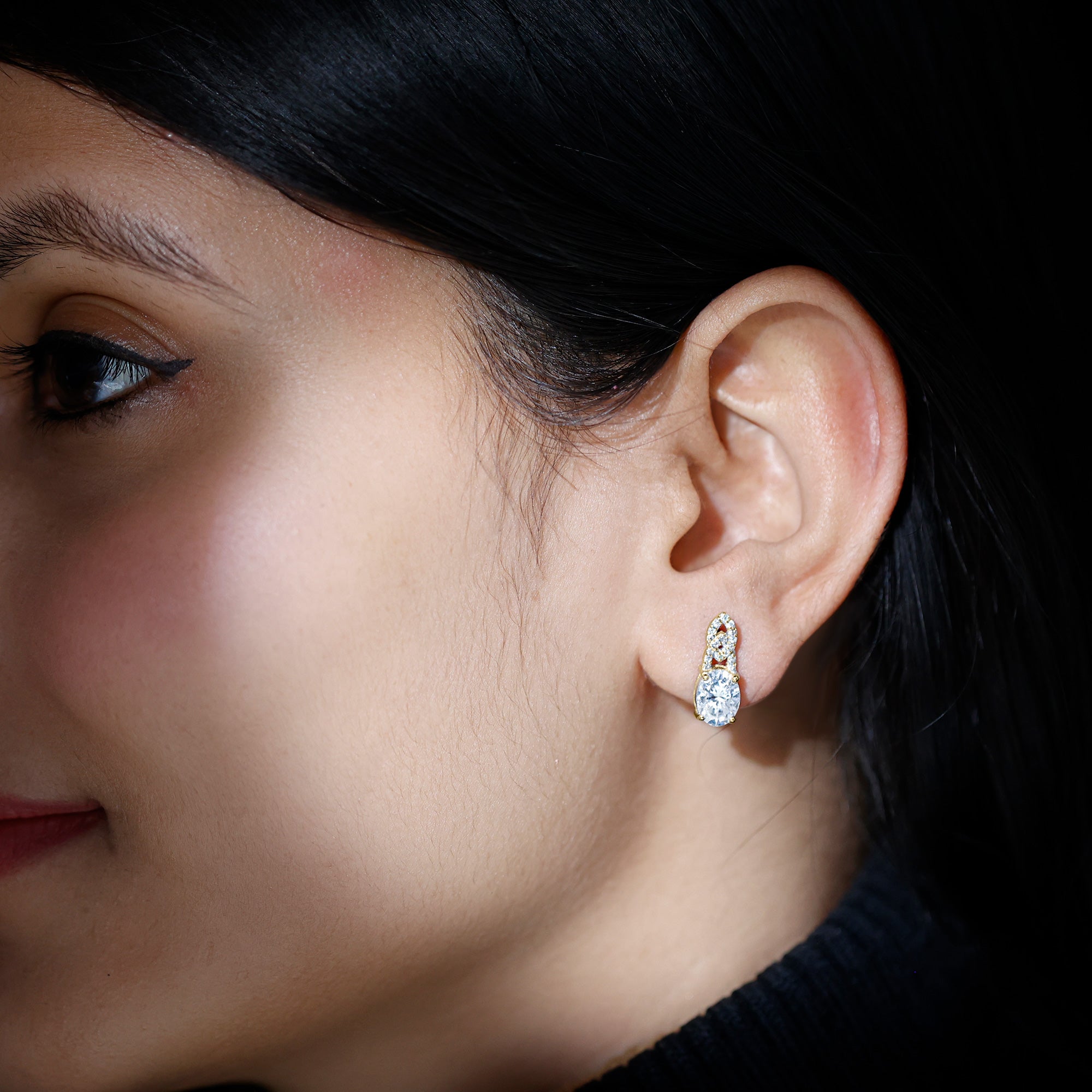 6X8 MM Oval Lab Grown Diamond Designer Stud Earrings Lab - ( EF-VS ) - Rosec Jewels