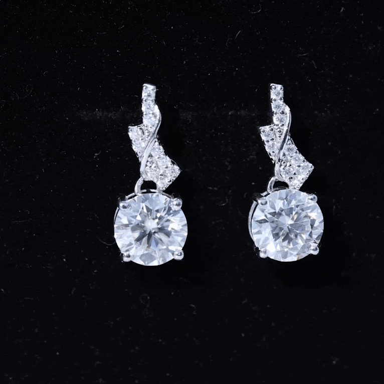 Certified Lab 8 mm Round Diamond Designer Drop Earrings Lab - ( EF-VS ) - Rosec Jewels