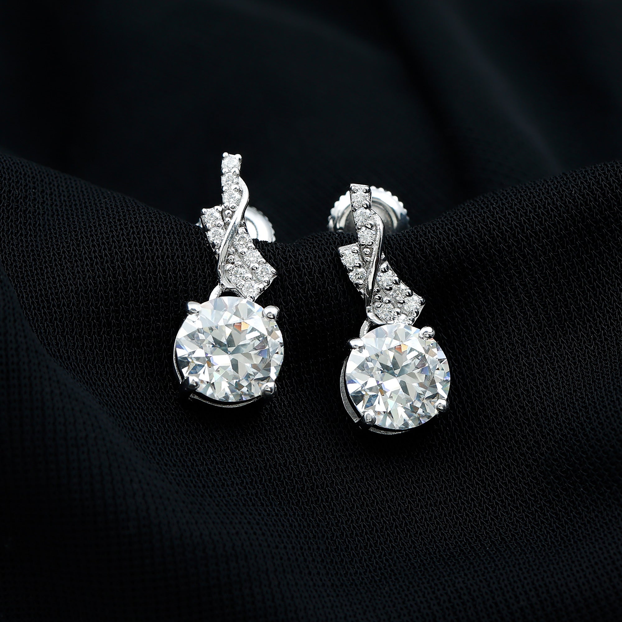 Certified Lab 8 mm Round Diamond Designer Drop Earrings Lab - ( EF-VS ) - Rosec Jewels