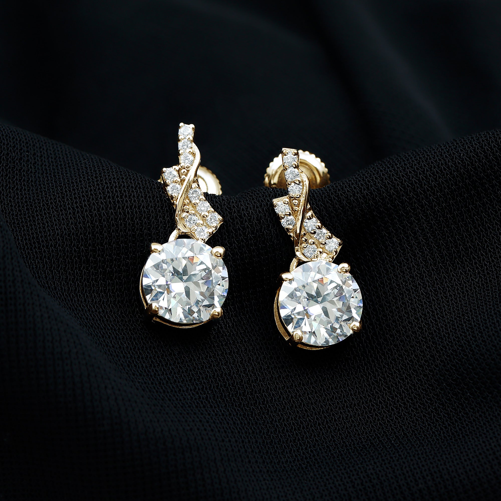 Certified Lab 8 mm Round Diamond Designer Drop Earrings Lab - ( EF-VS ) - Rosec Jewels