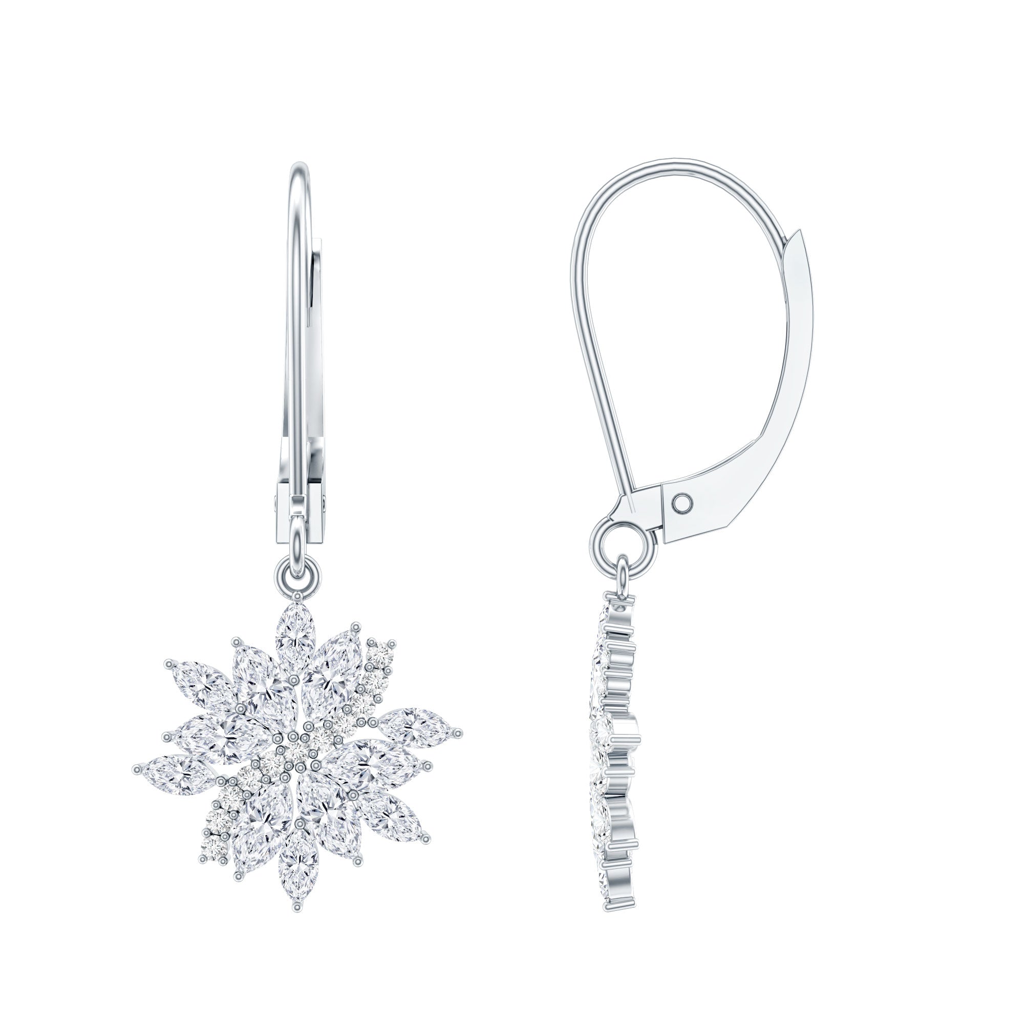 Lab Grown Diamond Flower Hoop Earrings Lab - ( EF-VS ) - Rosec Jewels