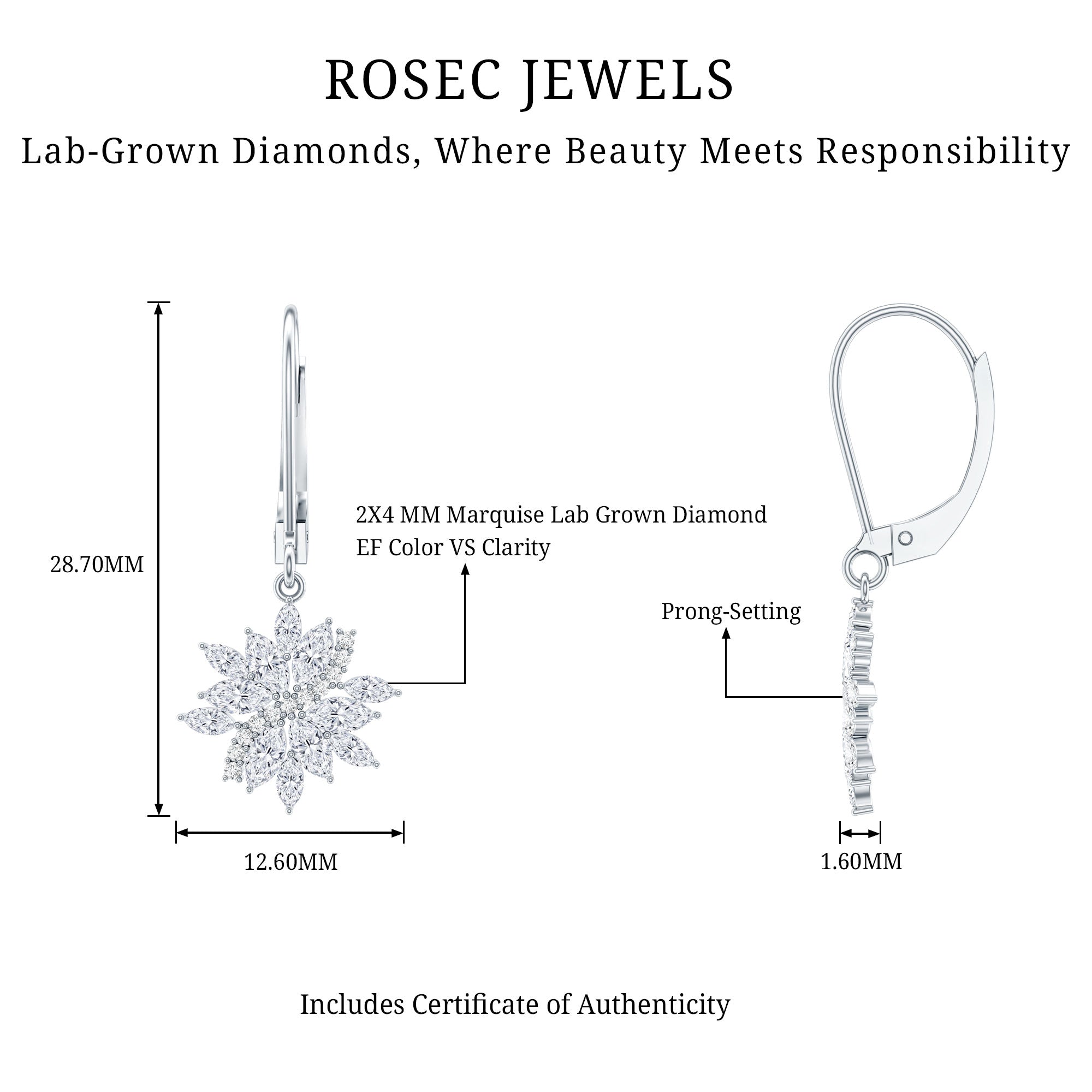 Lab Grown Diamond Flower Hoop Earrings Lab - ( EF-VS ) - Rosec Jewels