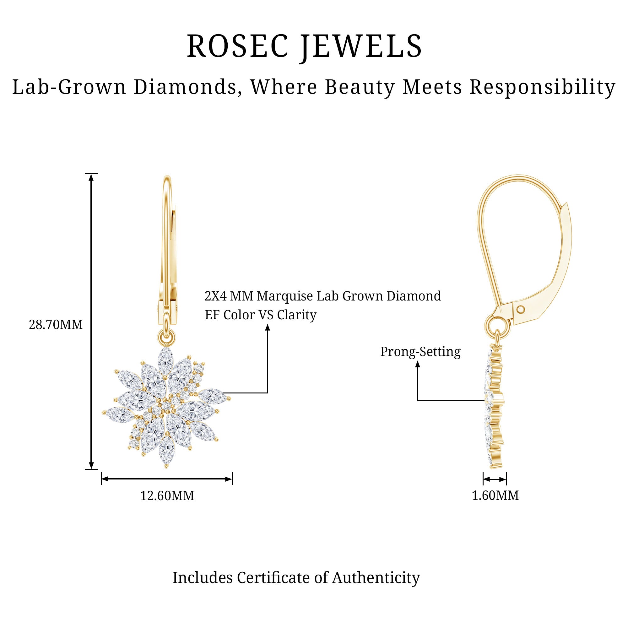 Lab Grown Diamond Flower Hoop Earrings Lab - ( EF-VS ) - Rosec Jewels