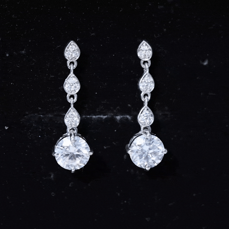 Certified Lab 7 MM Round Diamond Dangle Chain Earrings Lab - ( EF-VS ) - Rosec Jewels