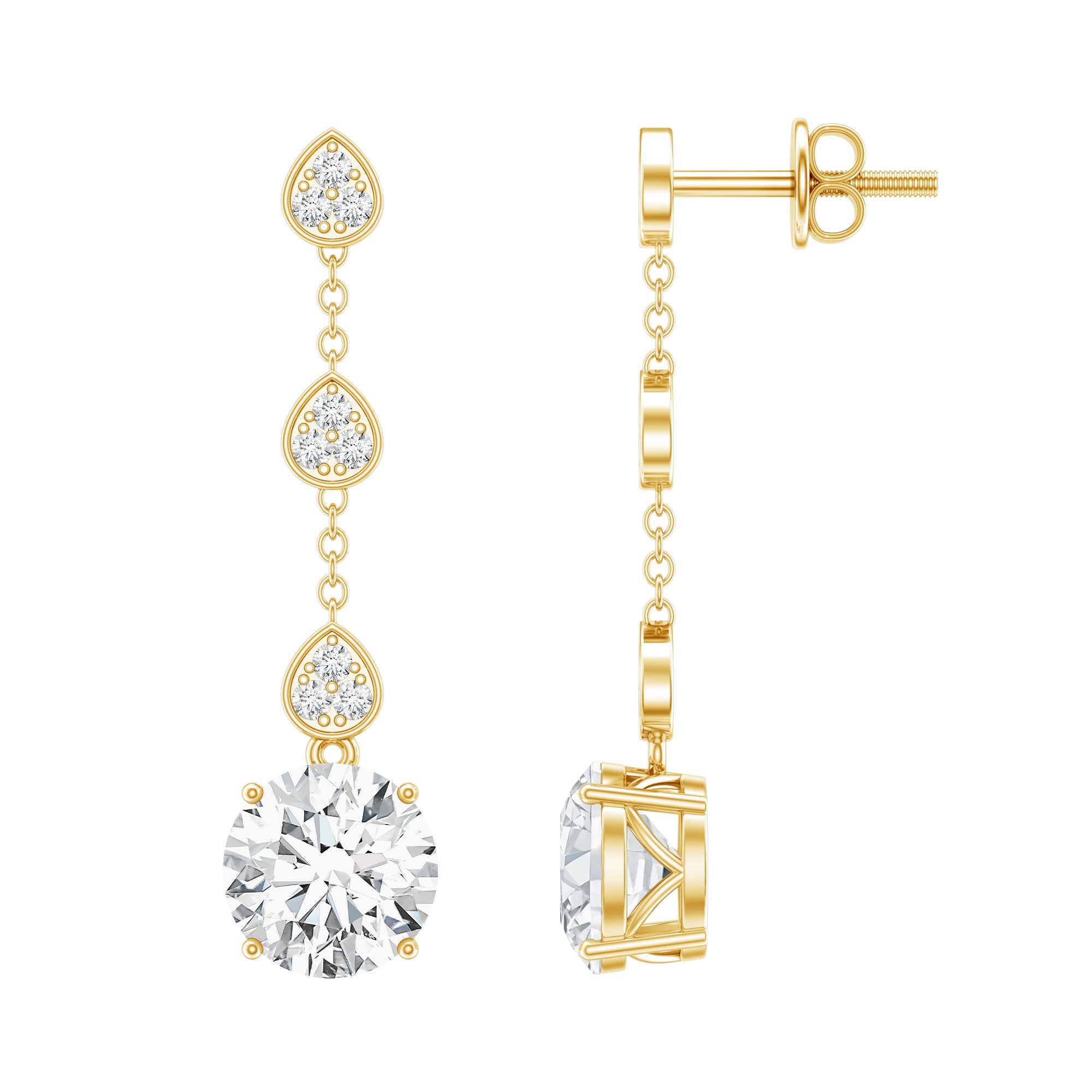 Certified Lab 7 MM Round Diamond Dangle Chain Earrings Lab - ( EF-VS ) - Rosec Jewels